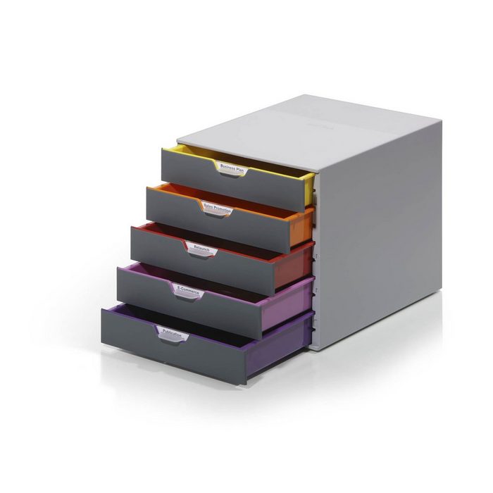 DURABLE Schubladenbox VARICOLOR Durable 760527 Schubladenbox A4 (Varicolor) 5 Fächer mit Etiketten zur Beschriftung mehrfarbig