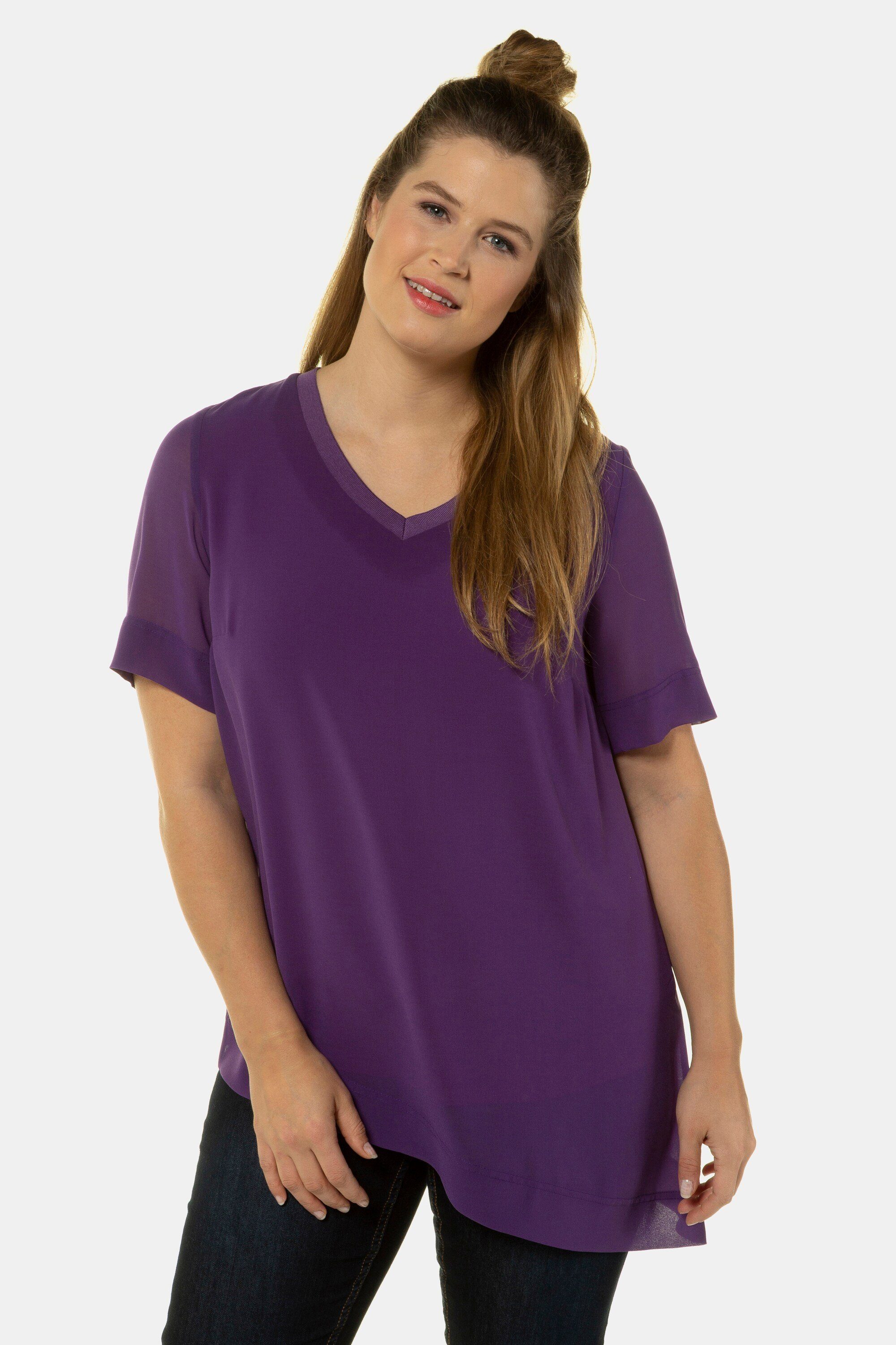 Ulla Popken Chiffonbluse Tunika asymmetrischer Saum Chiffon Jerseytop