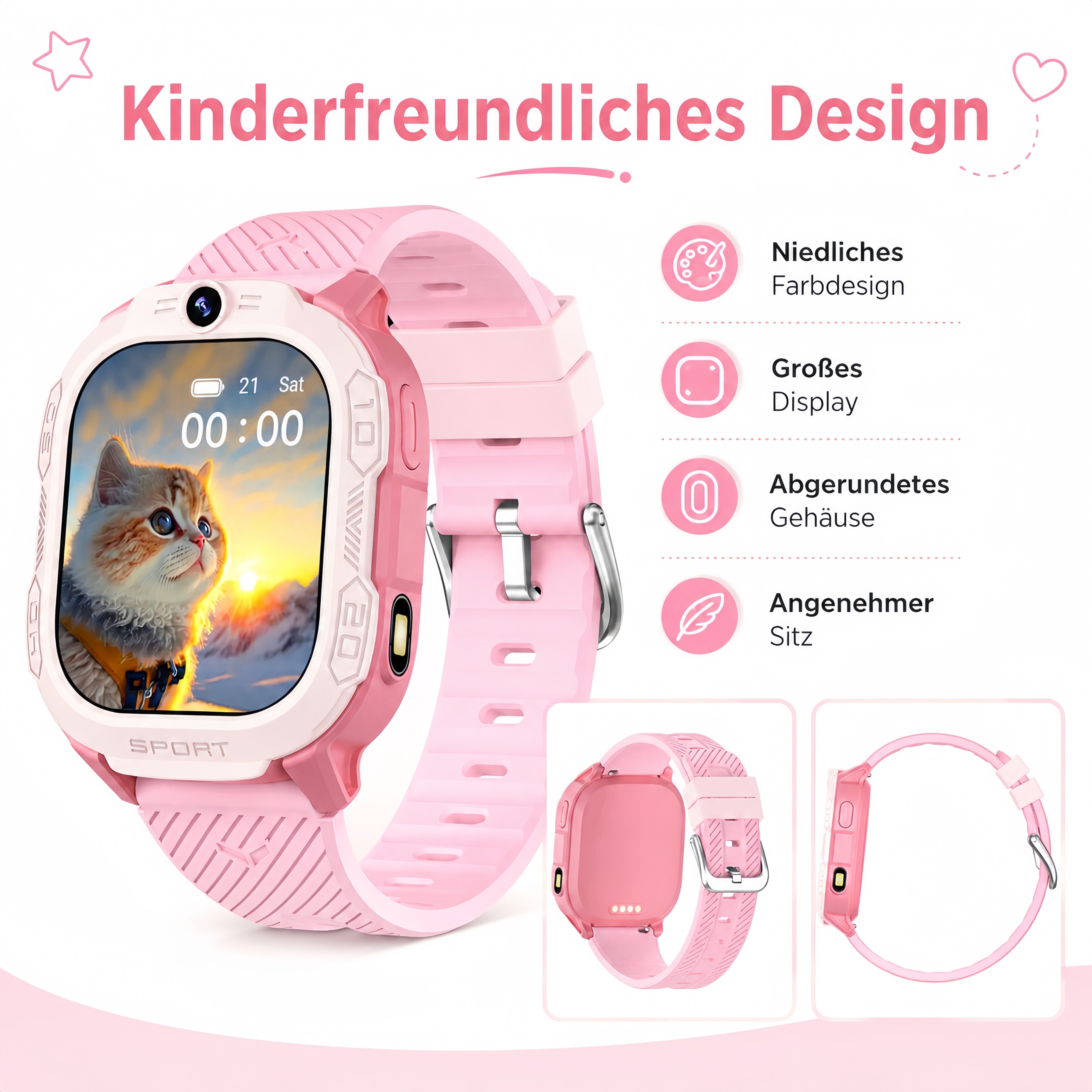 ibettertec Kinderuhr Kinder Smartwatch 4G GPS Uhr mit Telefon, Kamera, SOS Smartwatch (20 cm) Taschenlampe & Trageband, Kinderuhr mit Touchscreen, Anruf, Videoa – Bild 3 von 5