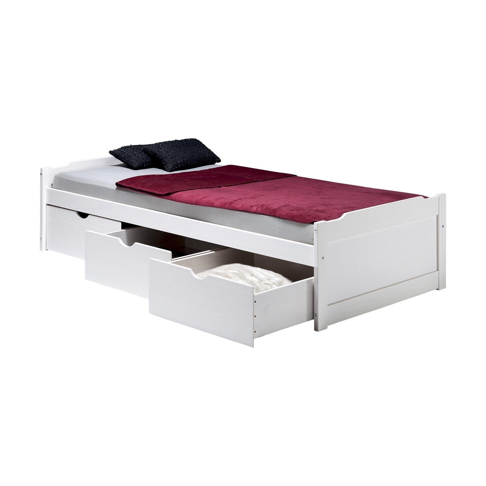 IDIMEX Funktionsbett MIA, Bett mit Stauraum MIA Kiefer massiv, weiss, Kinderbett, Gästebett Kind