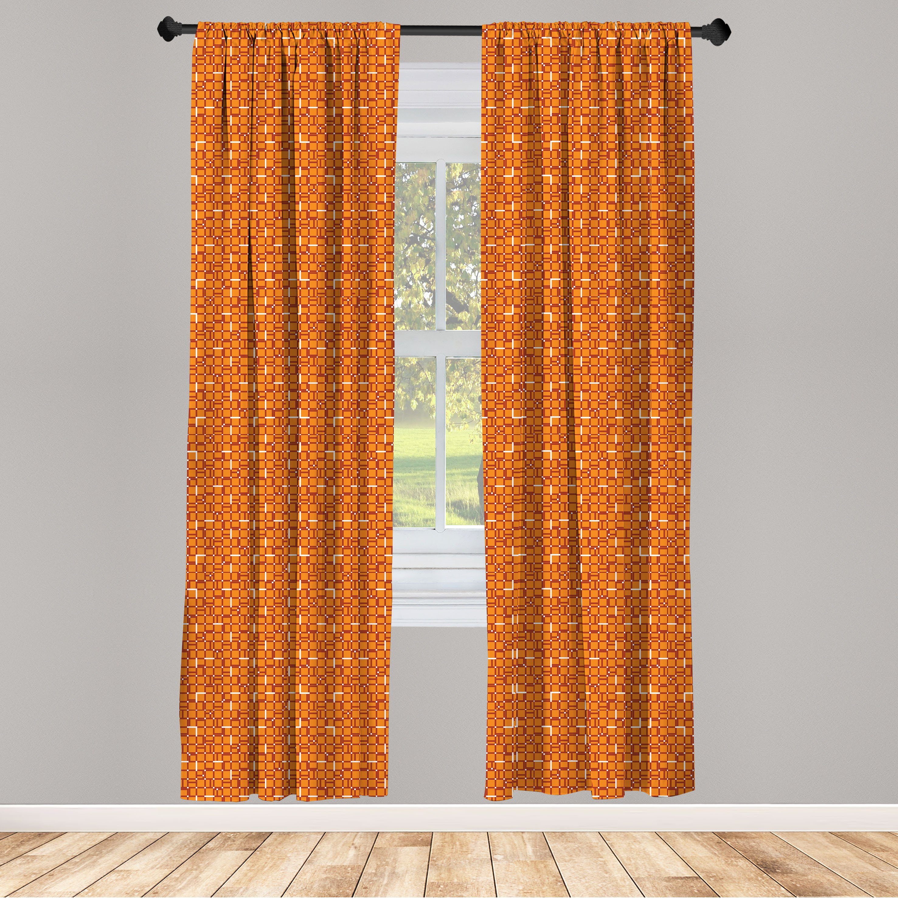 Gardine Vorhang für Wohnzimmer Schlafzimmer Dekor, Abakuhaus, Microfaser, Geometrisch Digitale orange Quadrate
