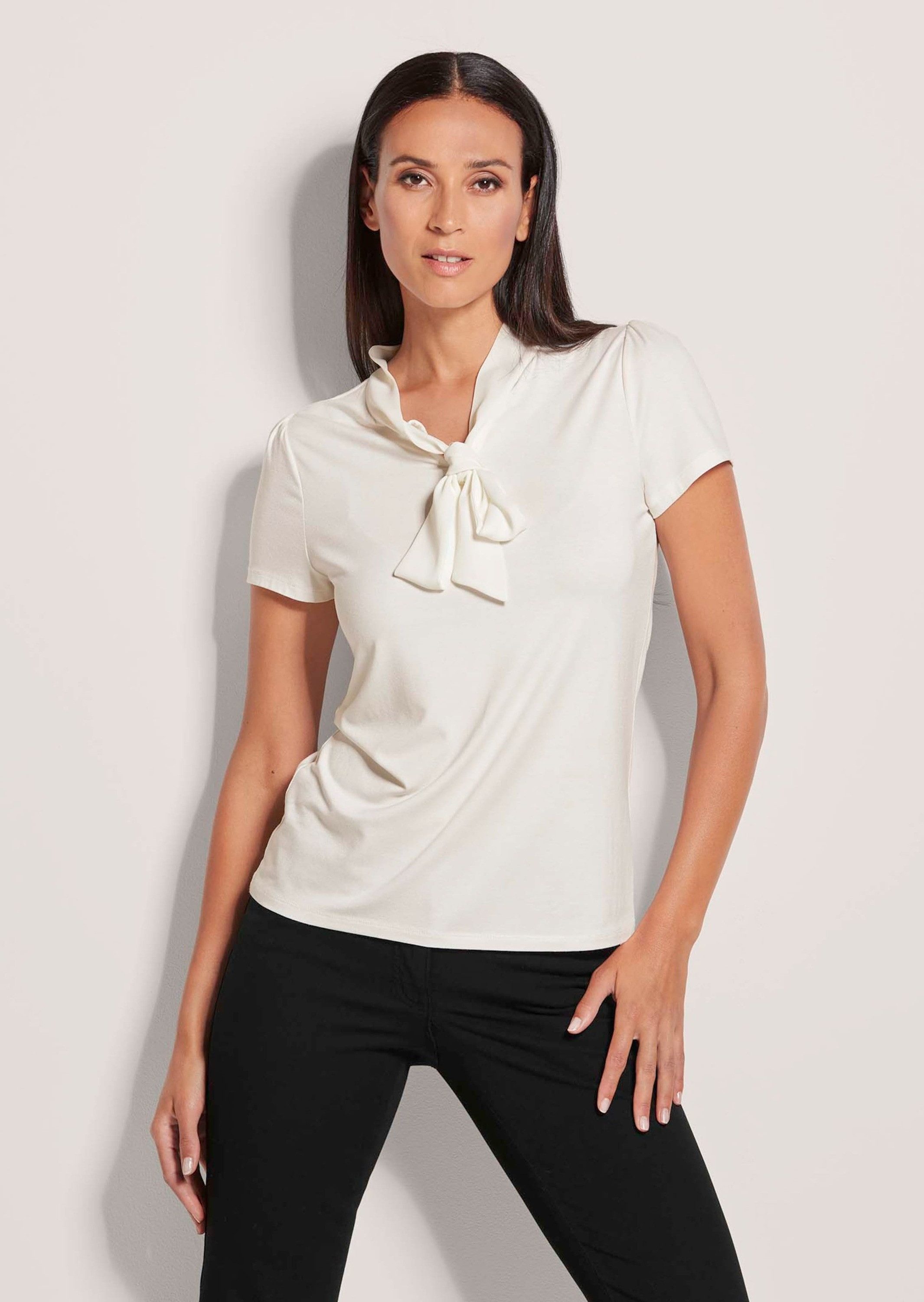 MADELEINE Kurzarmshirt Kurzarmoberteil mit Schluppe Schickes Blusenshirt mi günstig online kaufen