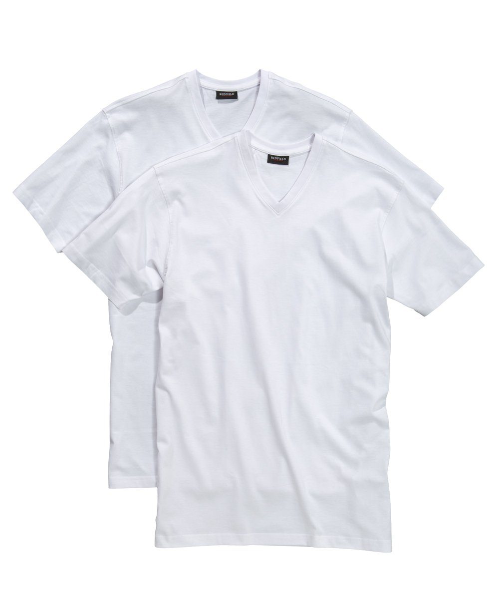 redfield V-Shirt Redfield T-Shirt mit V-Neck im Doppelpack in Herrenübergrößen in weiß