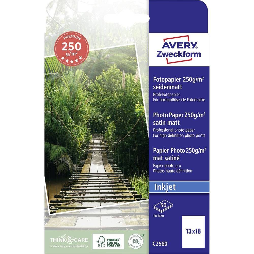 Avery Zweckform Fotopapier Avery Zweckform Art. Inkjet Fotopapier (50 Blatt, 250 g/m² C2580, Seidenmatt