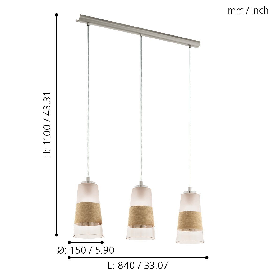 EGLO LED-Hängeleuchte Burnham, Leuchtmittel exklusive, Hängelampe, Hängeleuchte, Natur, Esstischlampe, Wohnzimmerlampe, E27