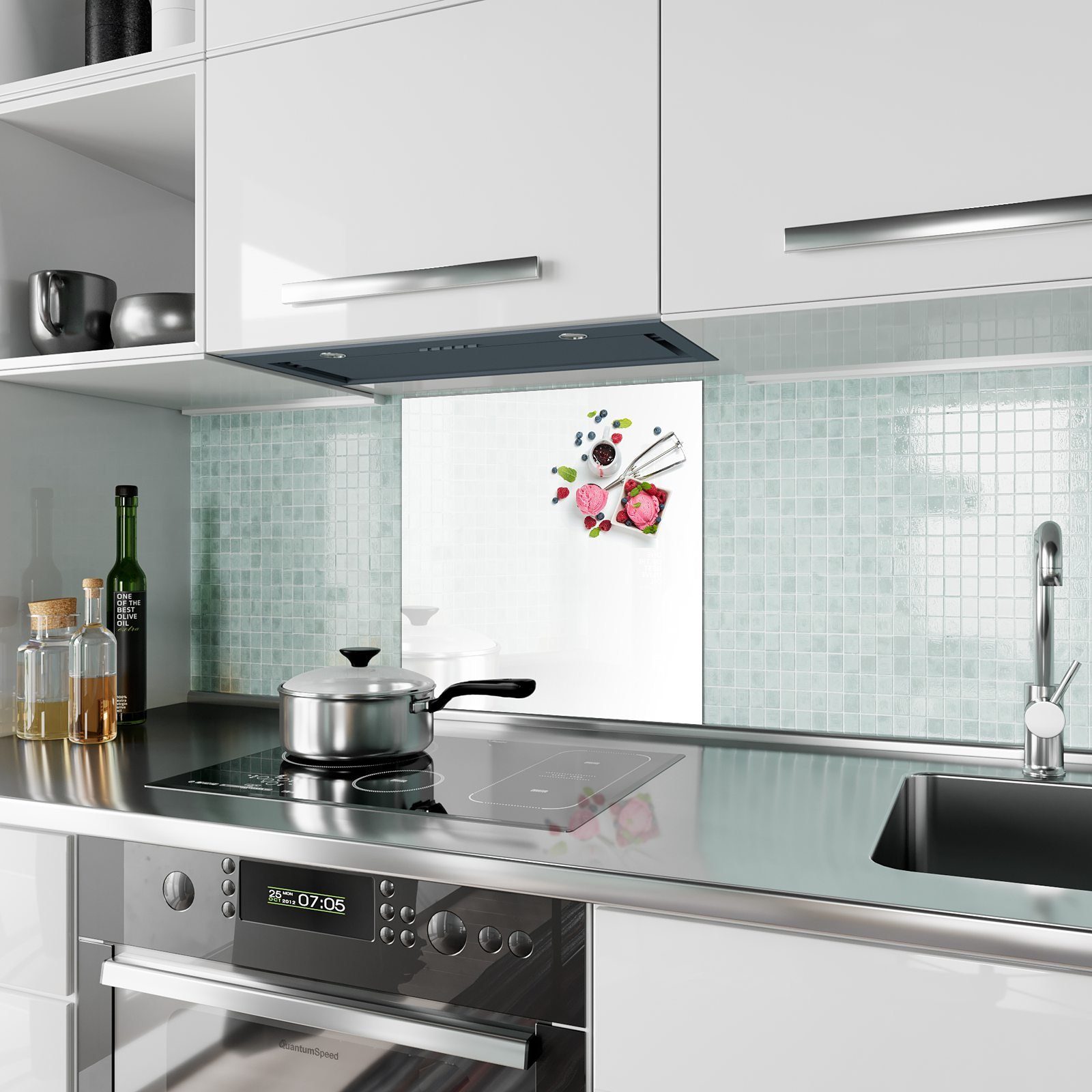 Spritzschutz Küchenrückwand Küchenrückwand Motiv Beeren Glas aus Eis mit Primedeco