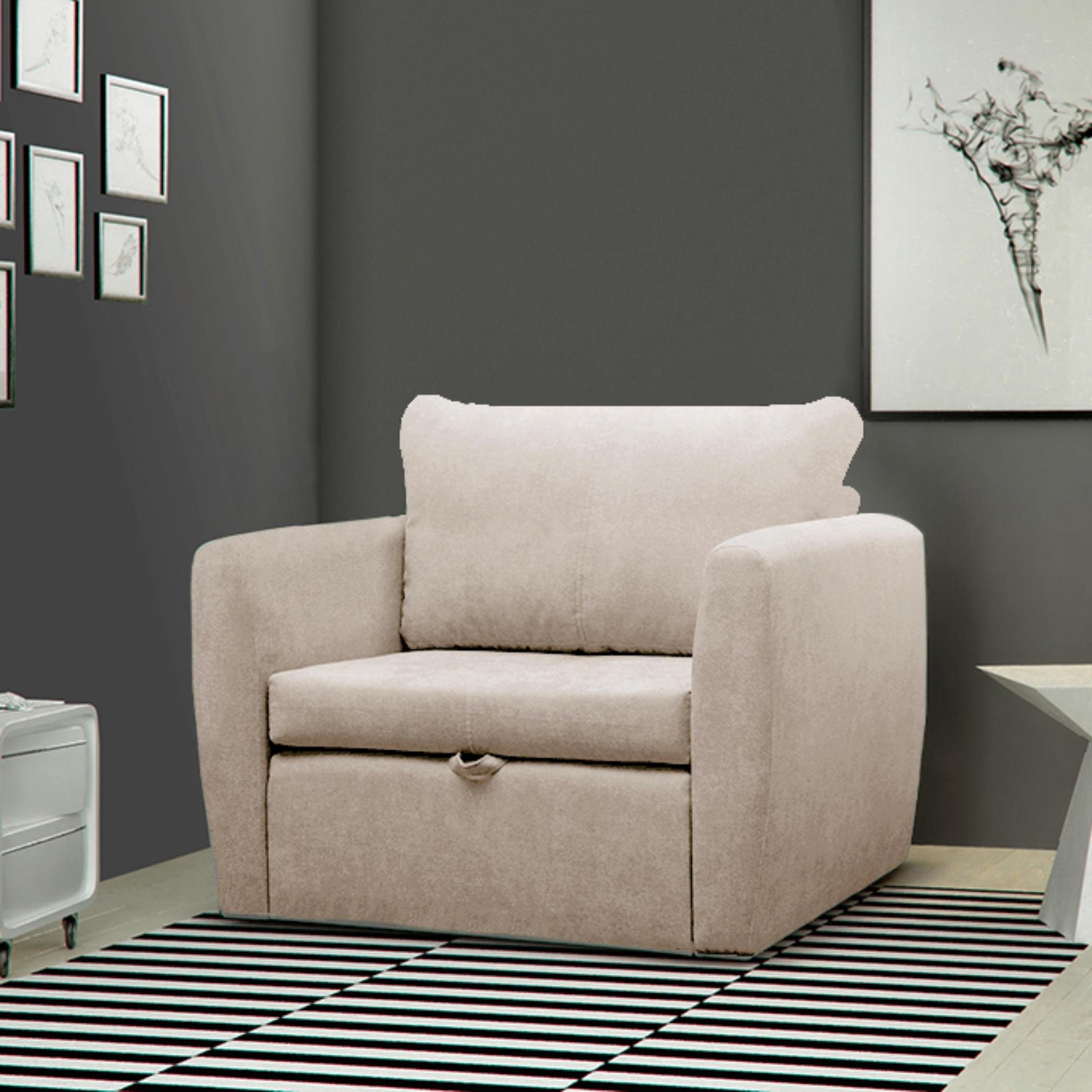 Beautysofa Relaxsessel Kamel (Modern 1-Sitzer Sofa, Wohnzimmersessel), mit Schlaffunktion, Bettkasten, Polstersessel Cappucino (alfa 03)