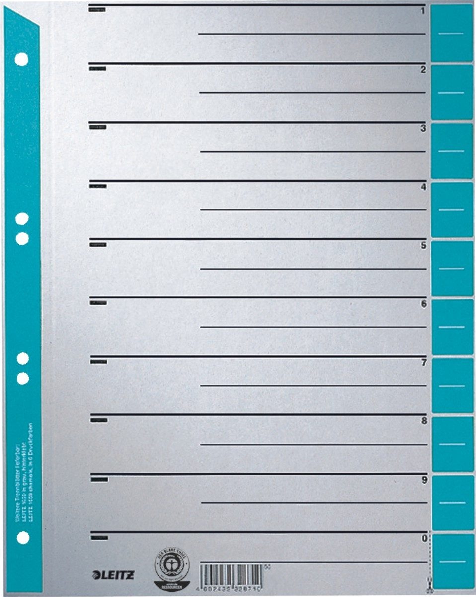 LEITZ Aktenordner Trennblätter A4 Taben farbig hellblau 230g/qm VE=25 Stück (4 Stück)