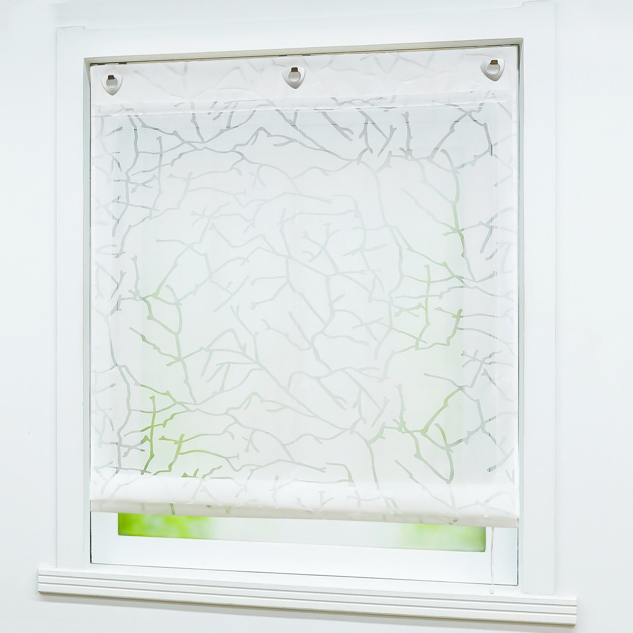 Joyswahl Raffrollo Äste, mit Hakenaufhängung, Voile Ausbrenner Ösenrollo günstig online kaufen