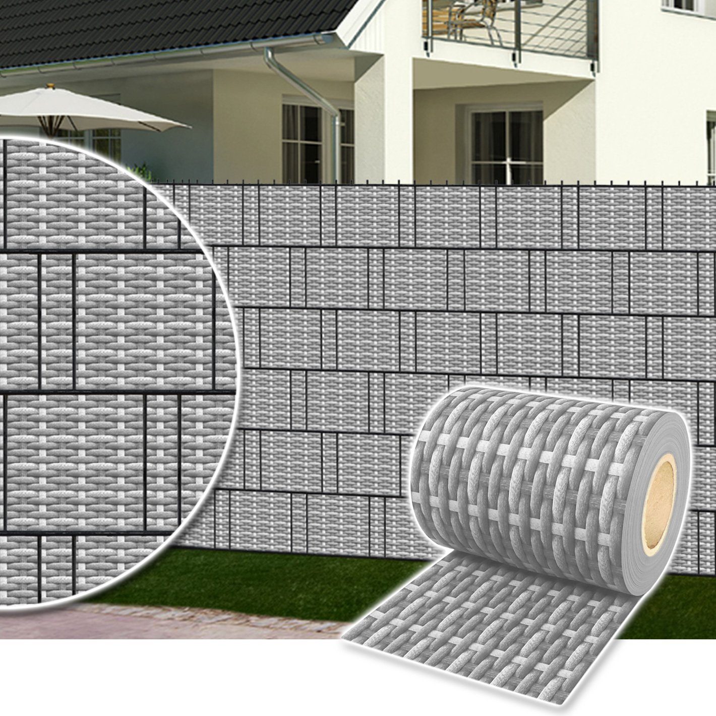 Plantiflex Sichtschutzstreifen Sichtschutz Rolle 35m blickdicht PVC Zaunfolie Sichtschutzfolie Windschutz für Doppelstabmatten Zaun Sichtschutzrolle