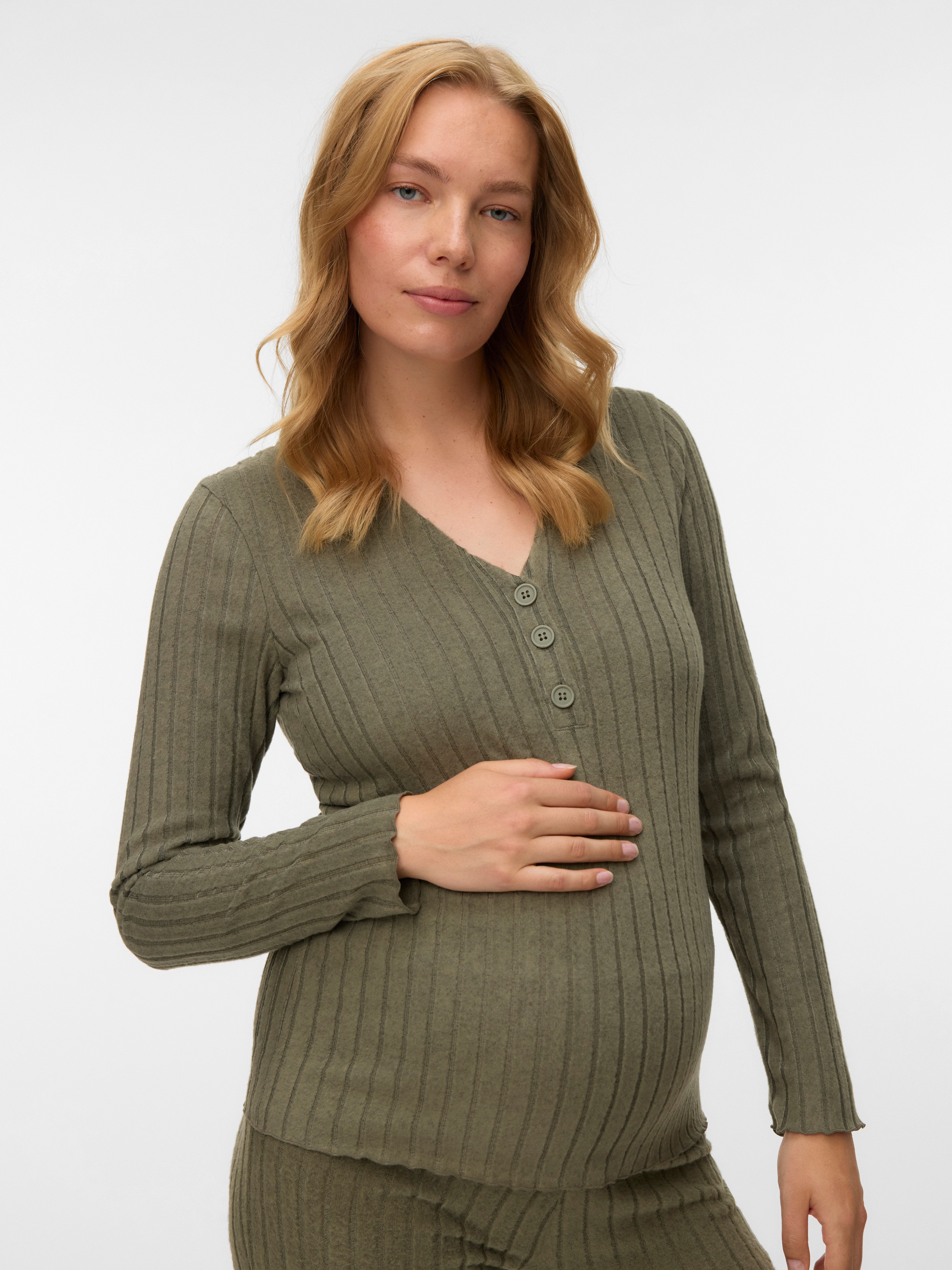 Mamalicious V-Shirt MLFELIZIA LIA LS JRS TOP 2F NOOS in Rippenoptik günstig online kaufen