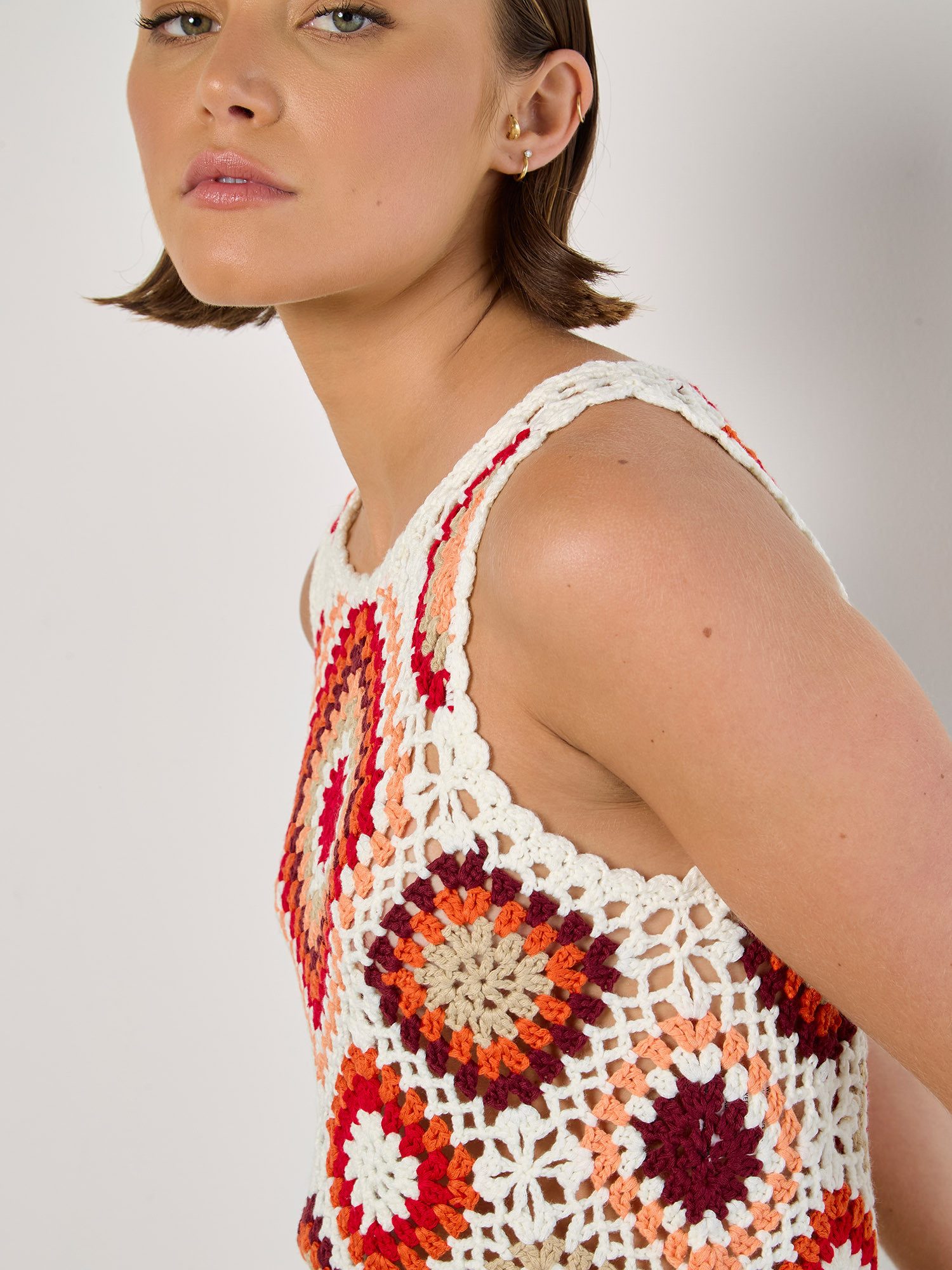 Apricot Crop-Top Diamond Crochet Weste in Cop-Länge