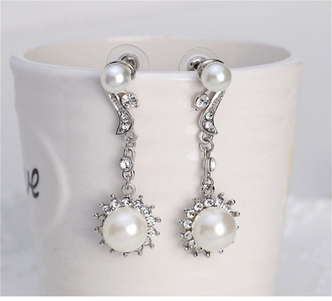 DAYUT Charm-Ketten-Set Künstliche Perlen (1-tlg) Strasssteine Set Anhänger Ohrringe Halskette