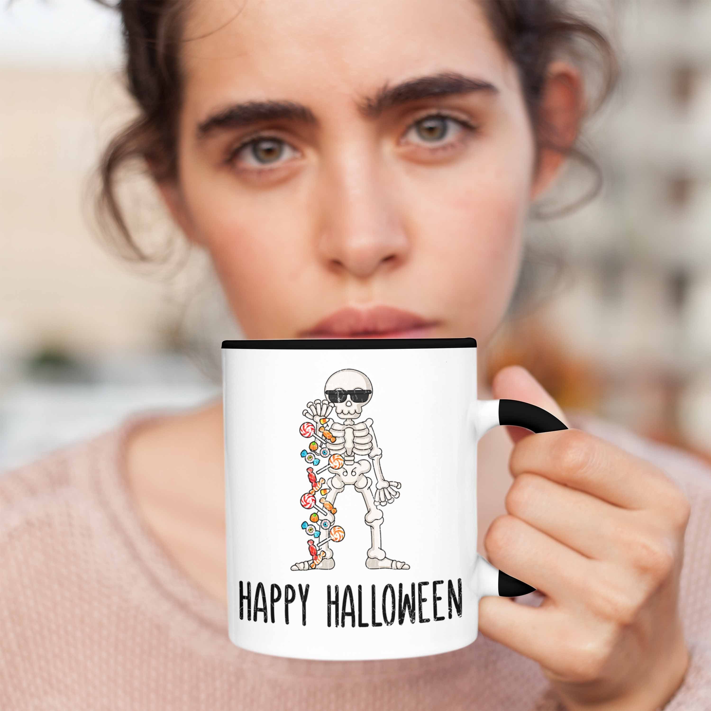 Trendation Schwarz Tasse Halloween Halloween Tasse Happy Becher Dekoration Skelet Kürbis