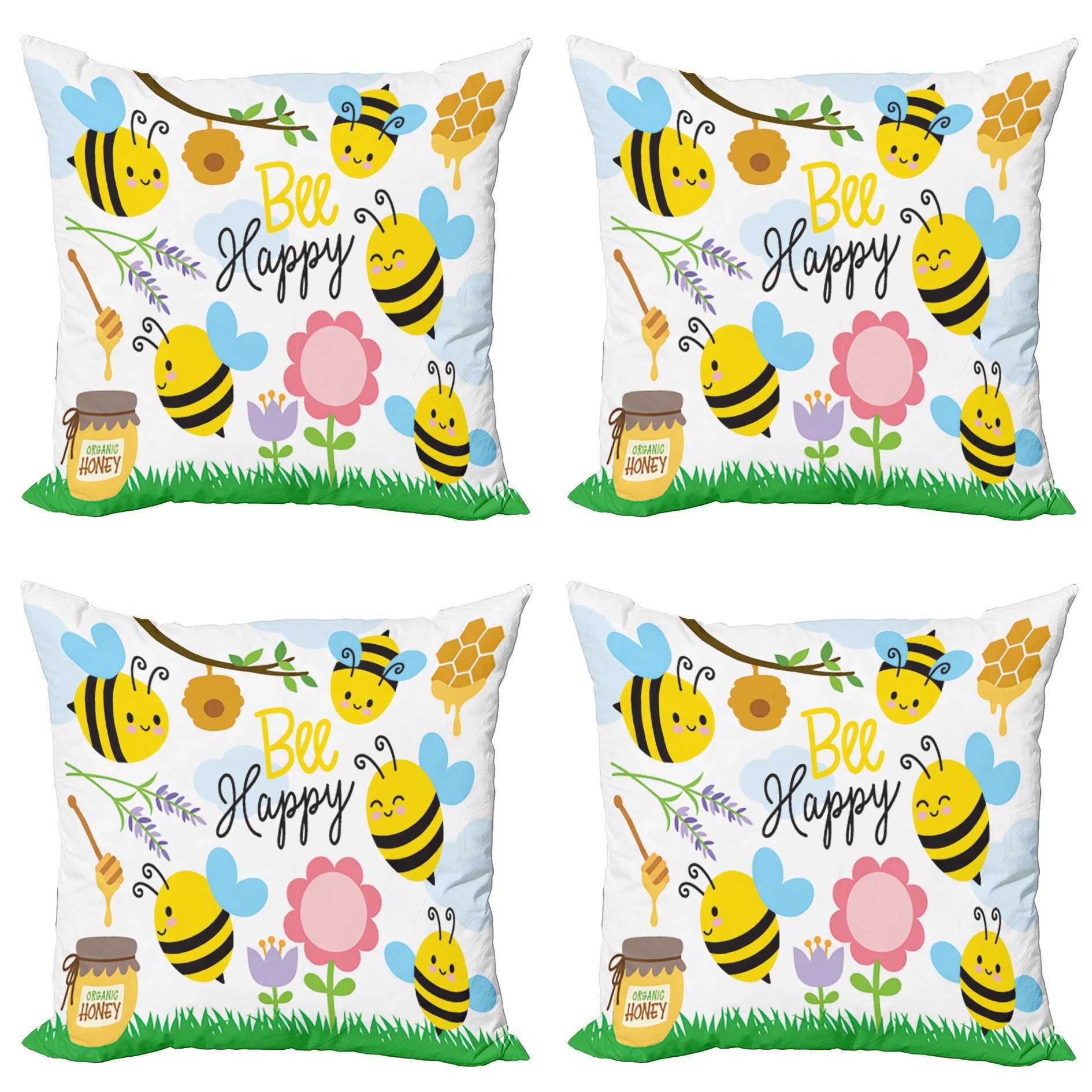 Honey Doppelseitiger Spring Bee (4 Modern Stück), Accent Happy Bee Abakuhaus Kissenbezüge Garden Digitaldruck,