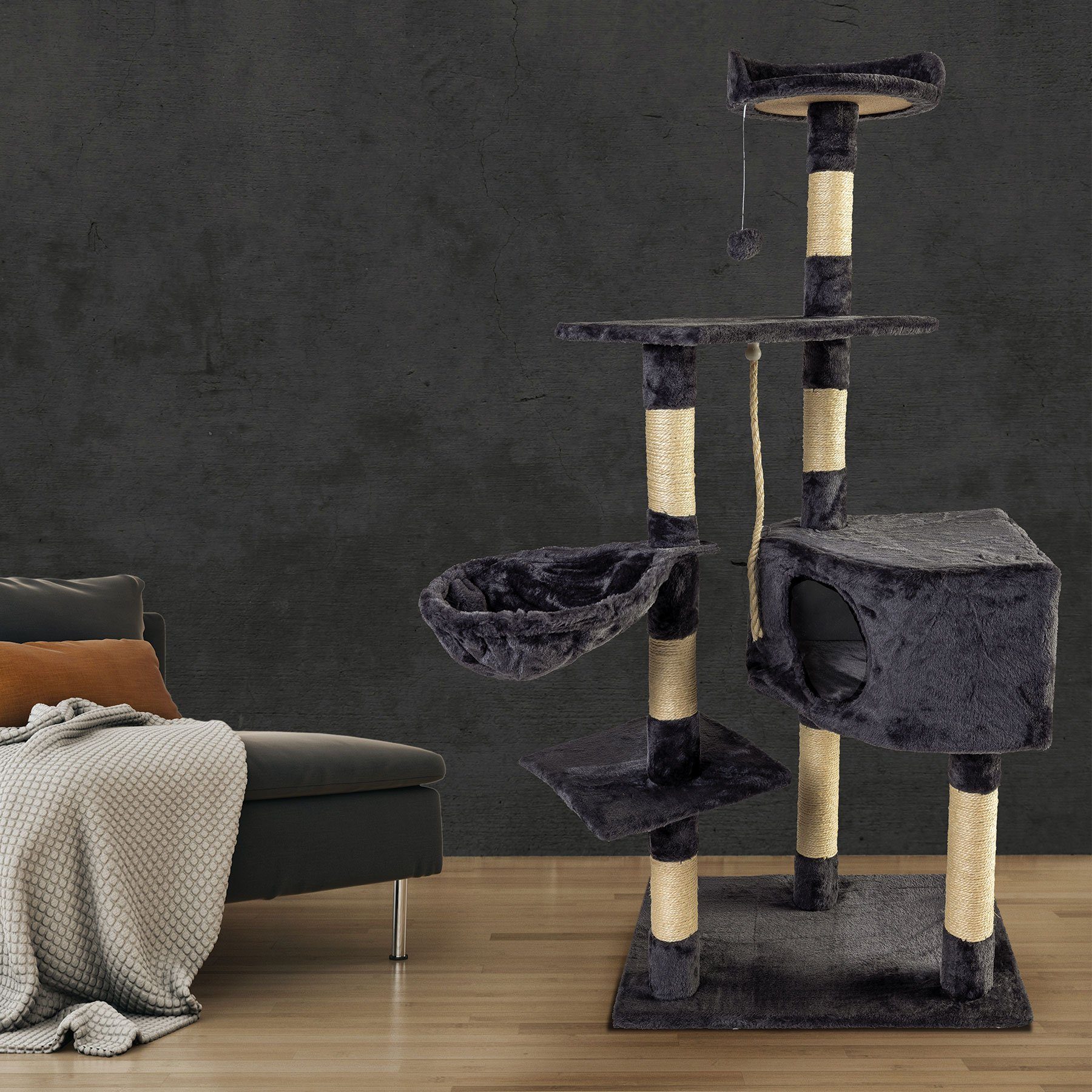 NYVI Kratzbaum Katzen Kratzbaum Piacenza 141 cm groß Dunkelblau - Deluxe Katzenbaum, Kletterbaum für Katzen - Katzenkratzbaum