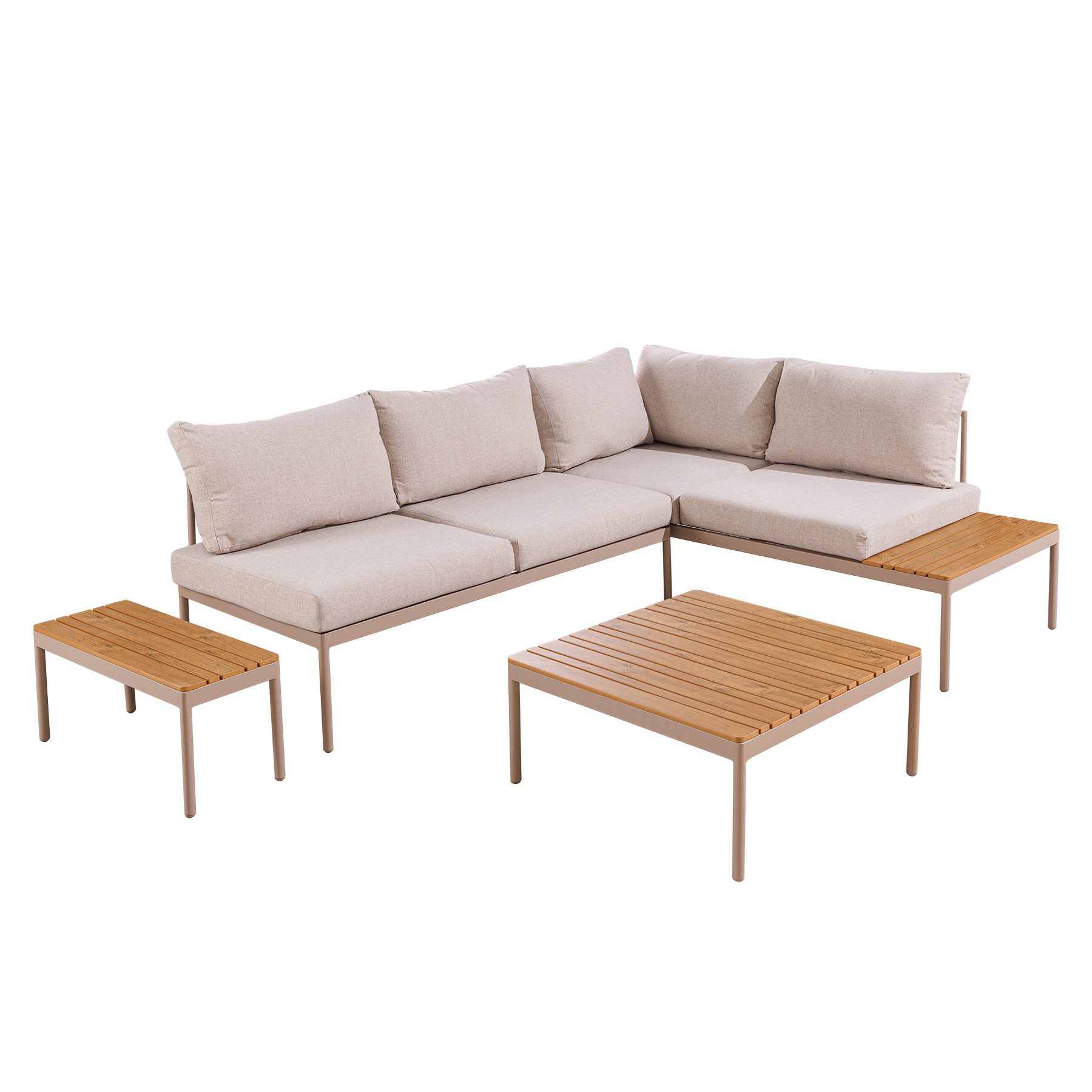 riess-ambiente Sitzgruppe MOBILE MODULAR greige - Stahl, WPC, inkl. Tisch & Kissen, wetterfest, (Einzelartikel, 1-tlg), frei stellbare Outdoor Lounge - ideal für Garten, Balkon & Terrasse