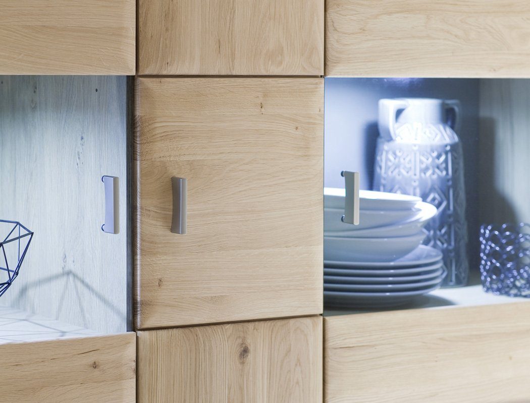 LED Eiche 7-St), + 4x montiert Torrent Wohnzimmer-Set graublau A2 Kunstleder 150, (Spar-Set, Stuhl bianco expendio