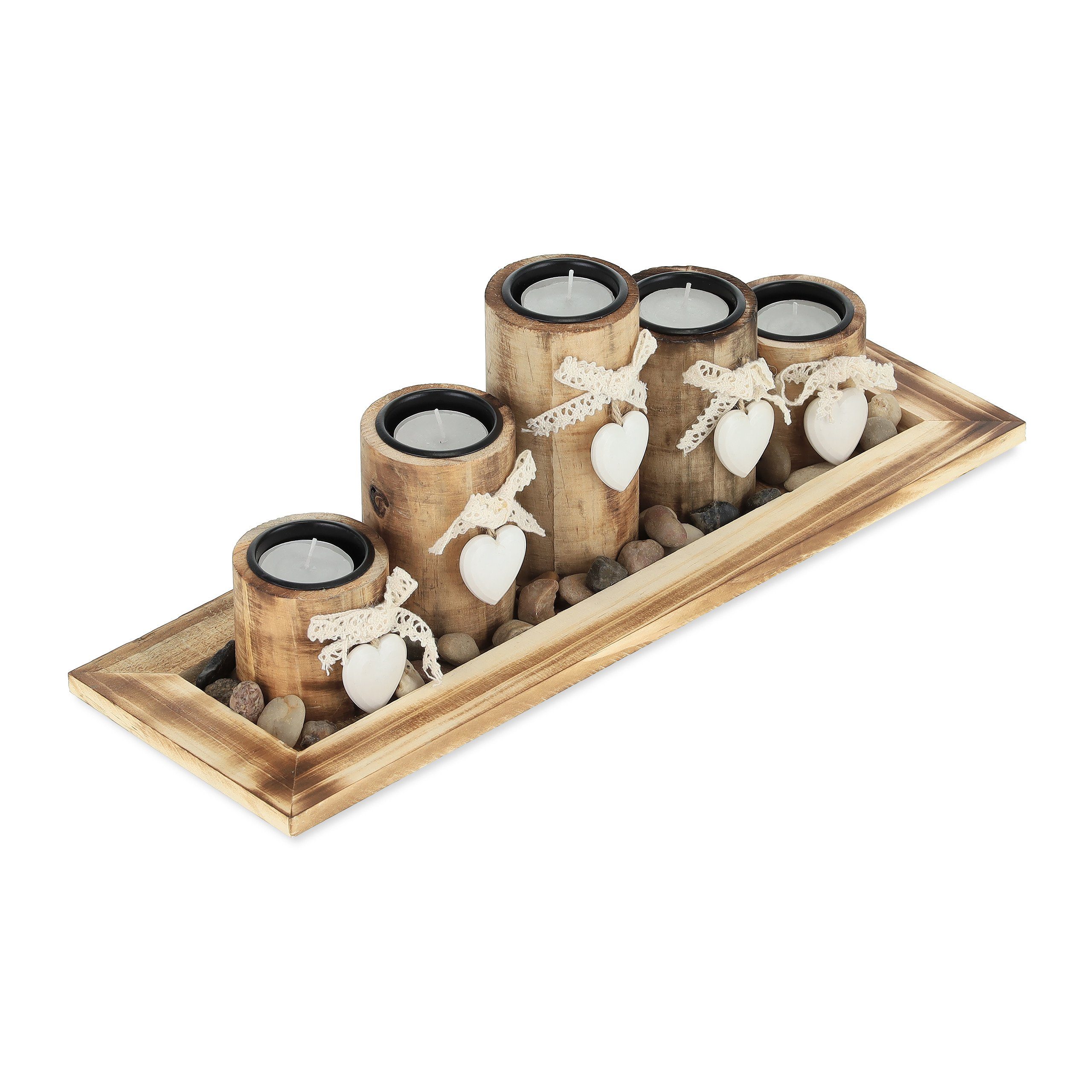 Teelichthalter mit Tablett 5 Teelichthalter Holzoptik mit Tablett