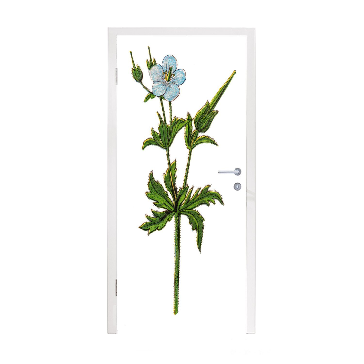 MuchoWow Blume Tür, 75x205 cm - für Türtapete Fototapete Türaufkleber, bedruckt, (1 - Matt, Vintage, St), Geranie