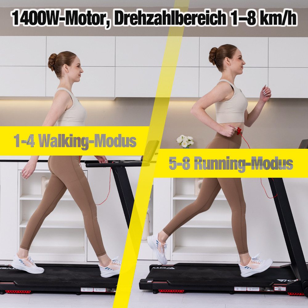 CITYSPORTS Laufband für Zuhause mit Steigung, mit 1400W Bosch Motor,2PS (mit Toolkit und Schmieröl), 1-8 km/h,Max 8% faltbare Neigung, mit App und Bluetooth,klappbar