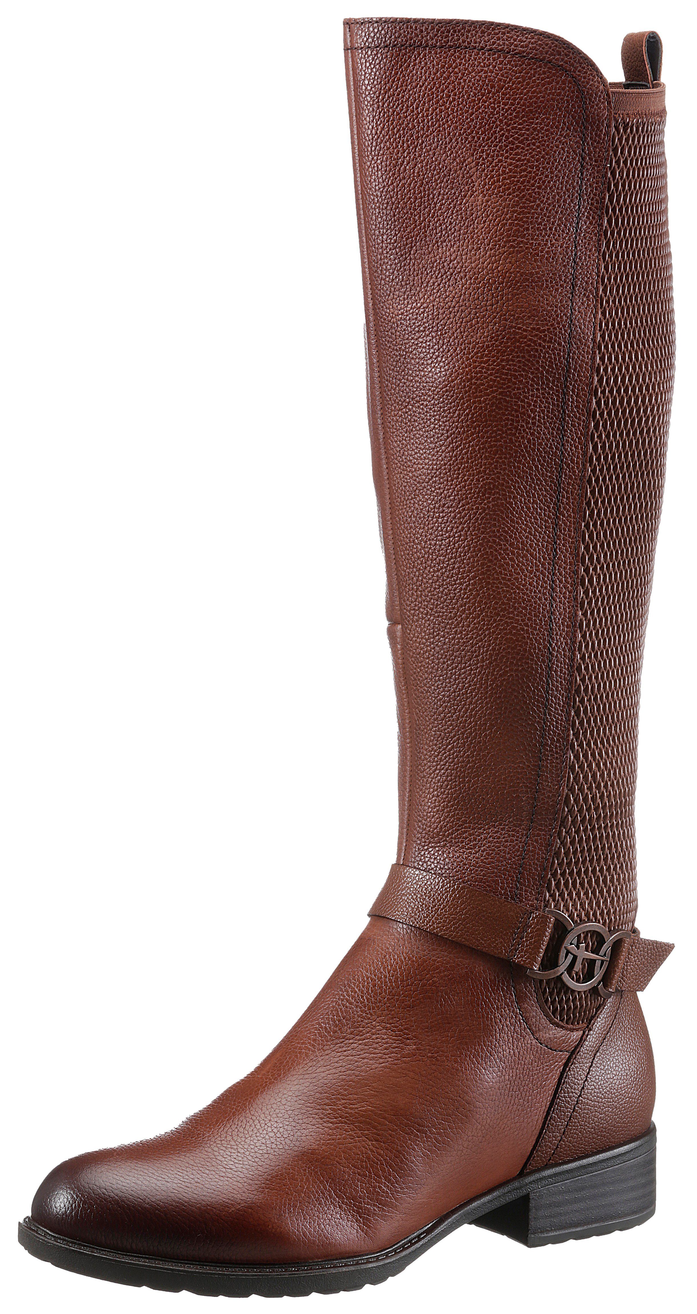 am Indah XS-Schaft Stretcheinsatz Stiefel cognac-used Tamaris mit