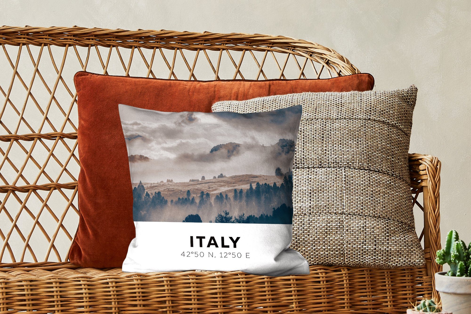 MuchoWow Dekokissen Italien - Sofakissen - Füllung Zierkissen für Nebel Schlafzimmer, Wohzimmer, Deko, mit Landschaft