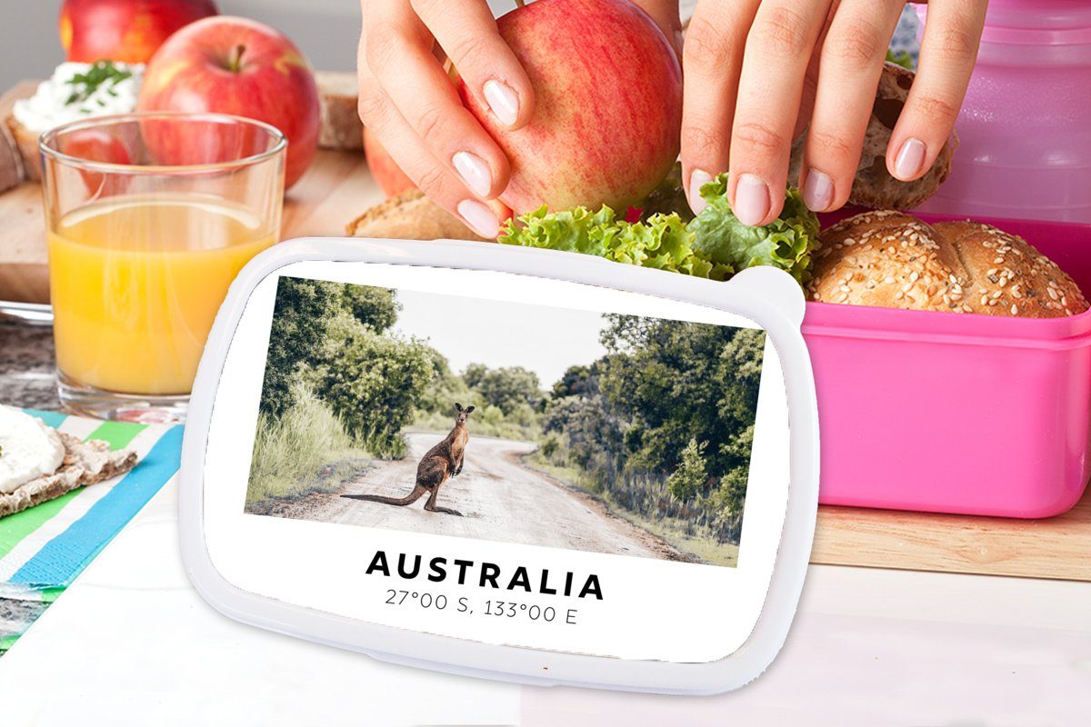 Lunchbox Tiere, - für Brotbox MuchoWow Kunststoff - (2-tlg), Snackbox, Erwachsene, Mädchen, Australien rosa Kunststoff, Känguru Kinder, Brotdose
