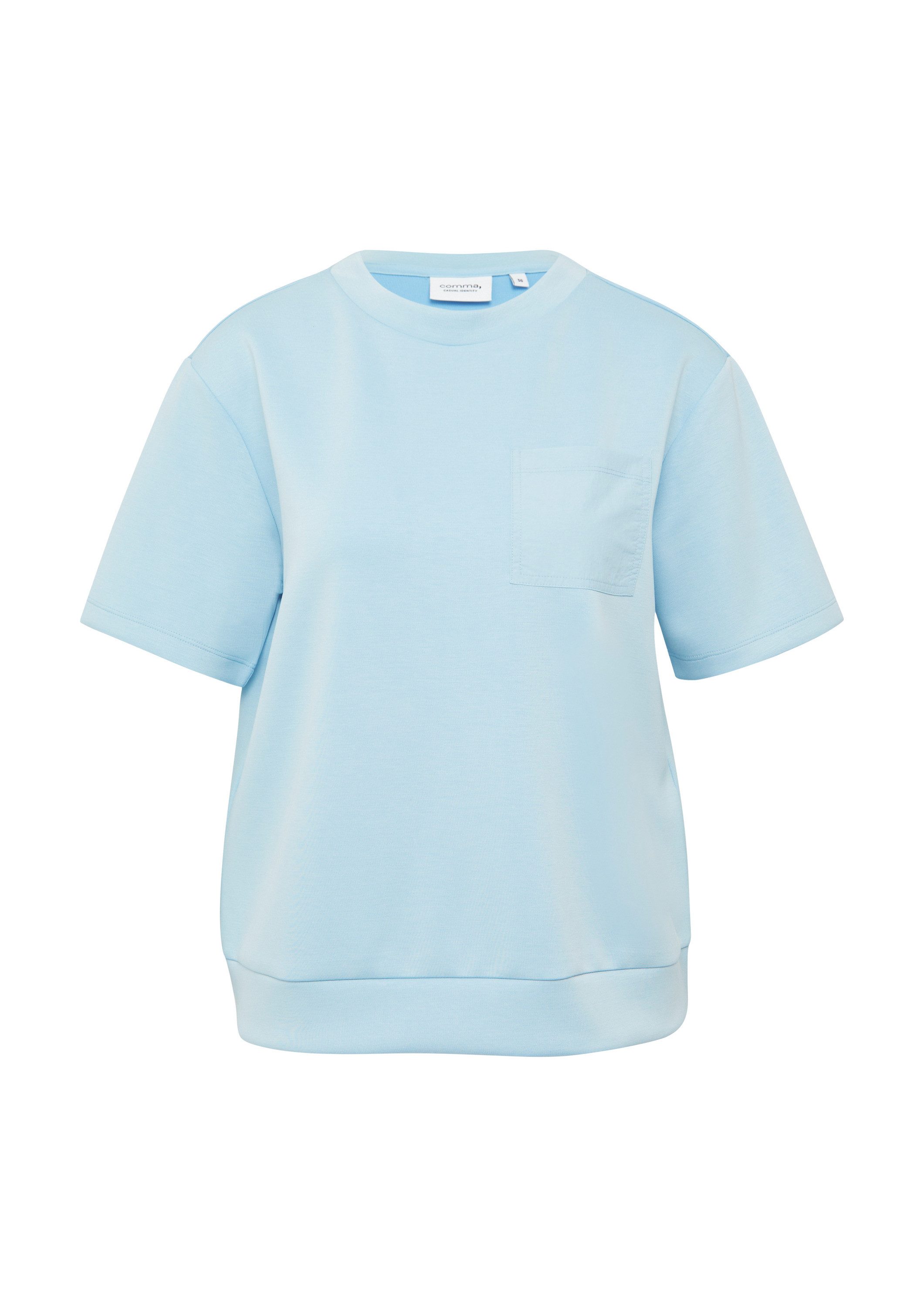 comma Sweatshirt Sweatshirt Weiches Kurzarm-Sweatshirt mit Brusttasche