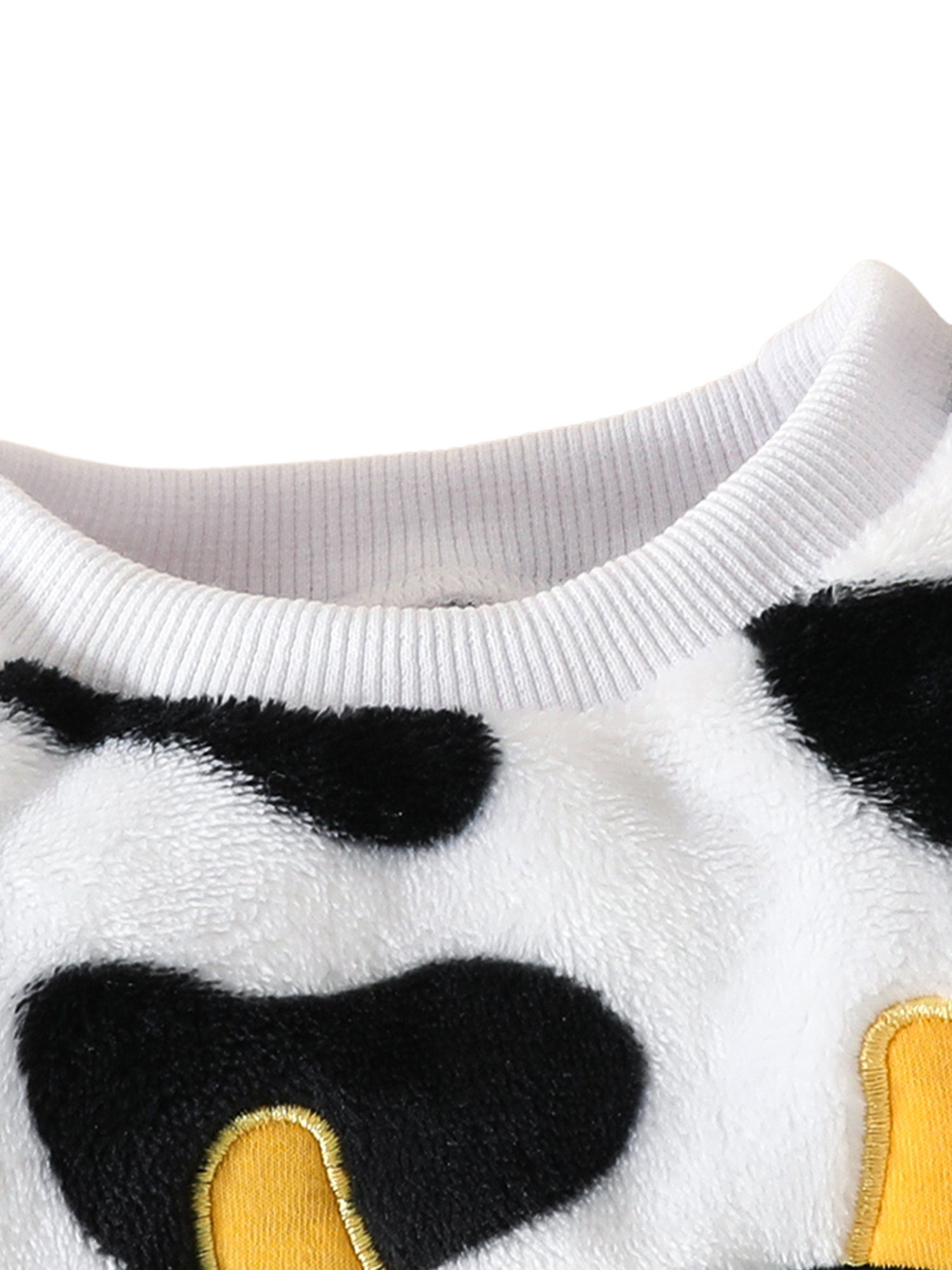 Top Weiß mit Kuh Langarm Pyjama Schwarz Farbblockdruck, Plüschanzug Babys Hose LAPA 2-tlg) (Set, &