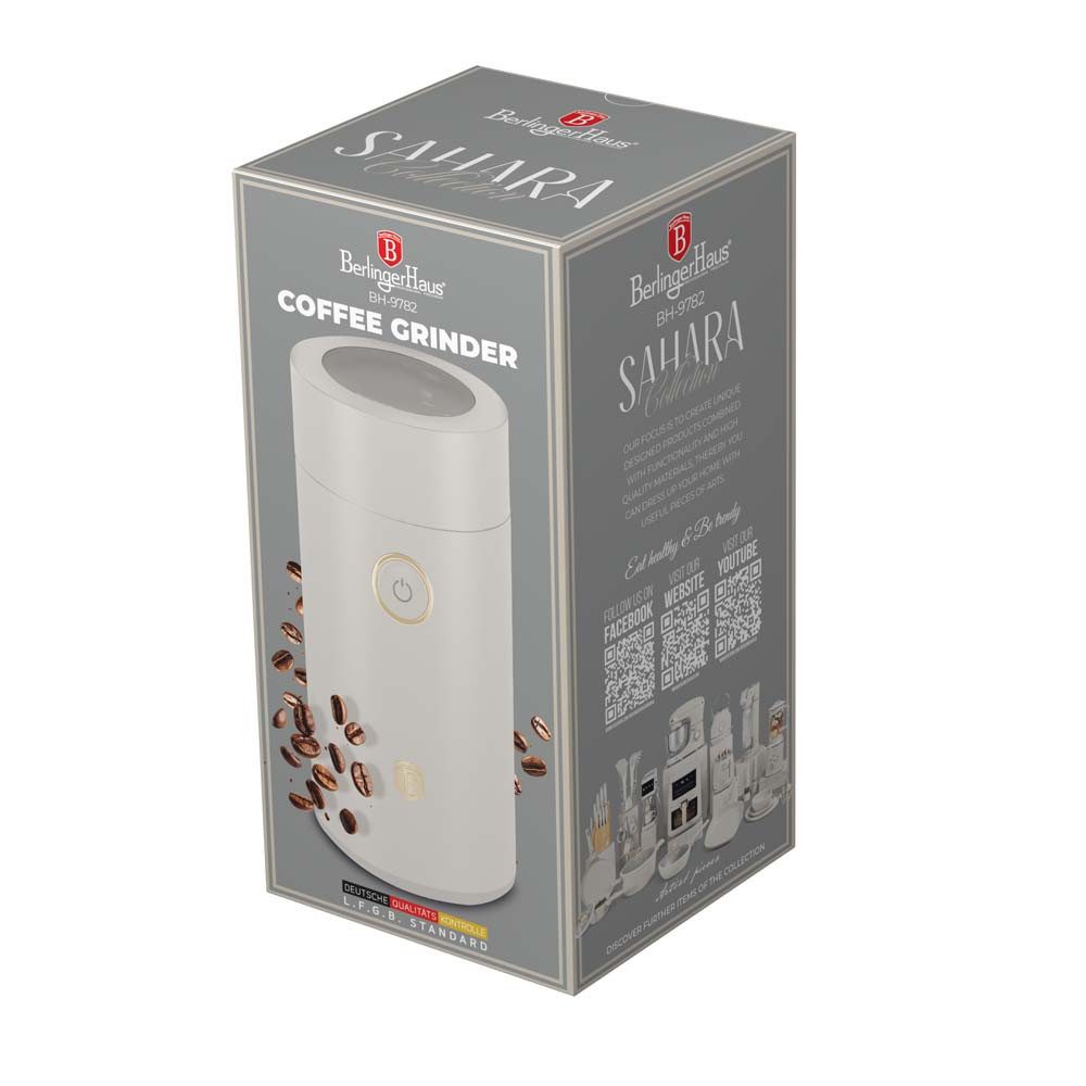 Berlinger Haus Kaffeemühle Creme, 150 W, Schlagmesser, 75 g Bohnenbehälter, 150 W, Edelstahlklingen, Gewürz- und Nussmühle, One-Touch-Bedienung