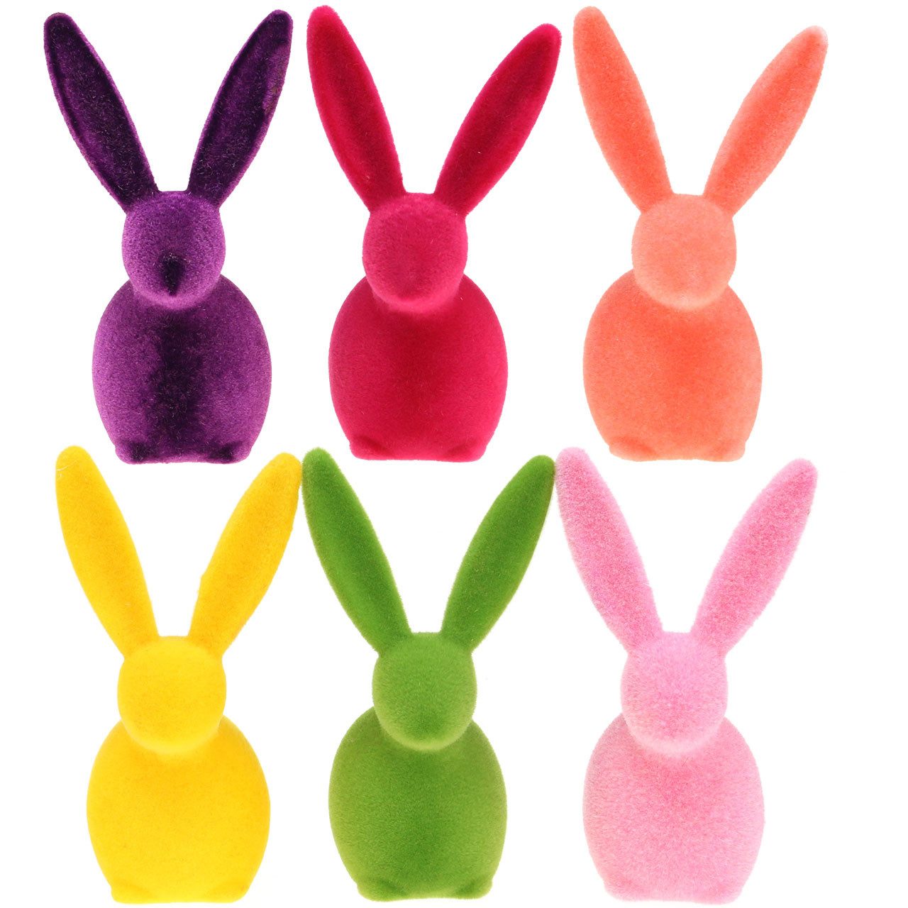 Florists Products Osterhase Bunt beflockte Osterhasen Dekofiguren Set 13cm, 6 Farben, 6 Stück
