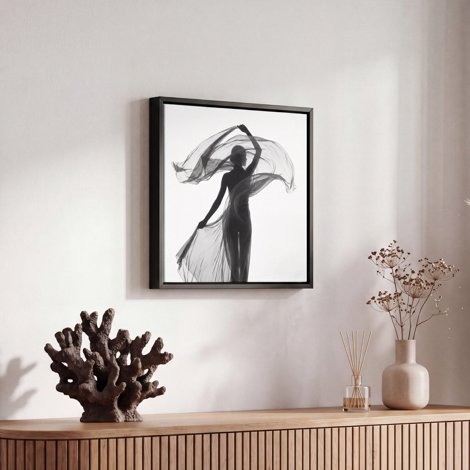 OneMillionCanvasses® Leinwandbild mit Rahmen - Frau - Schleier - Porträt - Schwarz - Weiß - Künstlerisch, Fotodruck (1 St), Leinwand Bilder Klein, Wand Dekorati – Bild 5 von 5