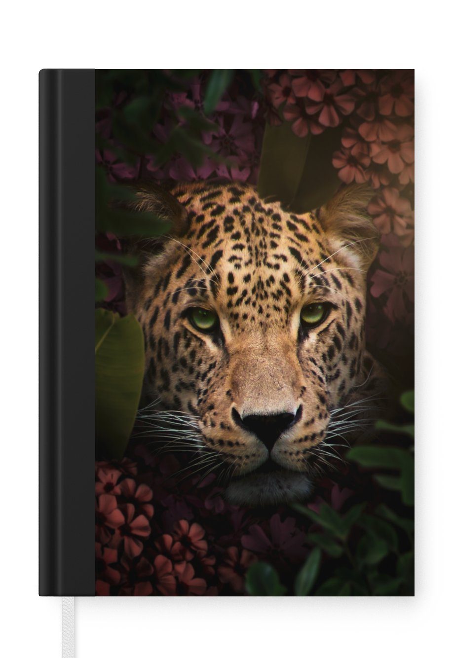 MuchoWow Notizbuch Panther - Dschungel - Pflanzen - Blumen, Journal, Merkzettel, Tagebuch, Notizheft, A5, 98 Seiten, Haushaltsbuch | Notizbücher