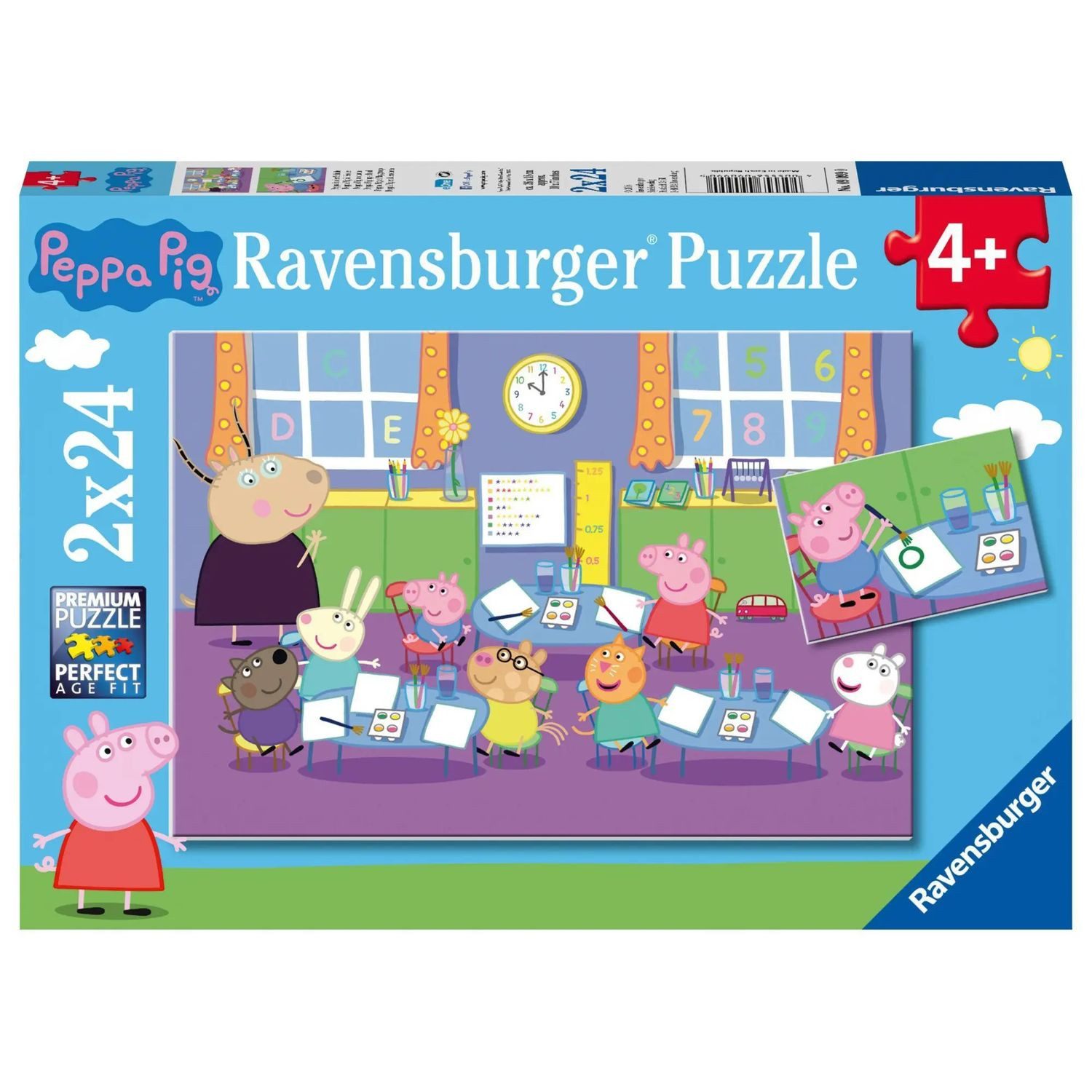 Ravensburger Puzzle Peppa in der Schule Puzzle 2 x 24 Teile, 24 Puzzleteile