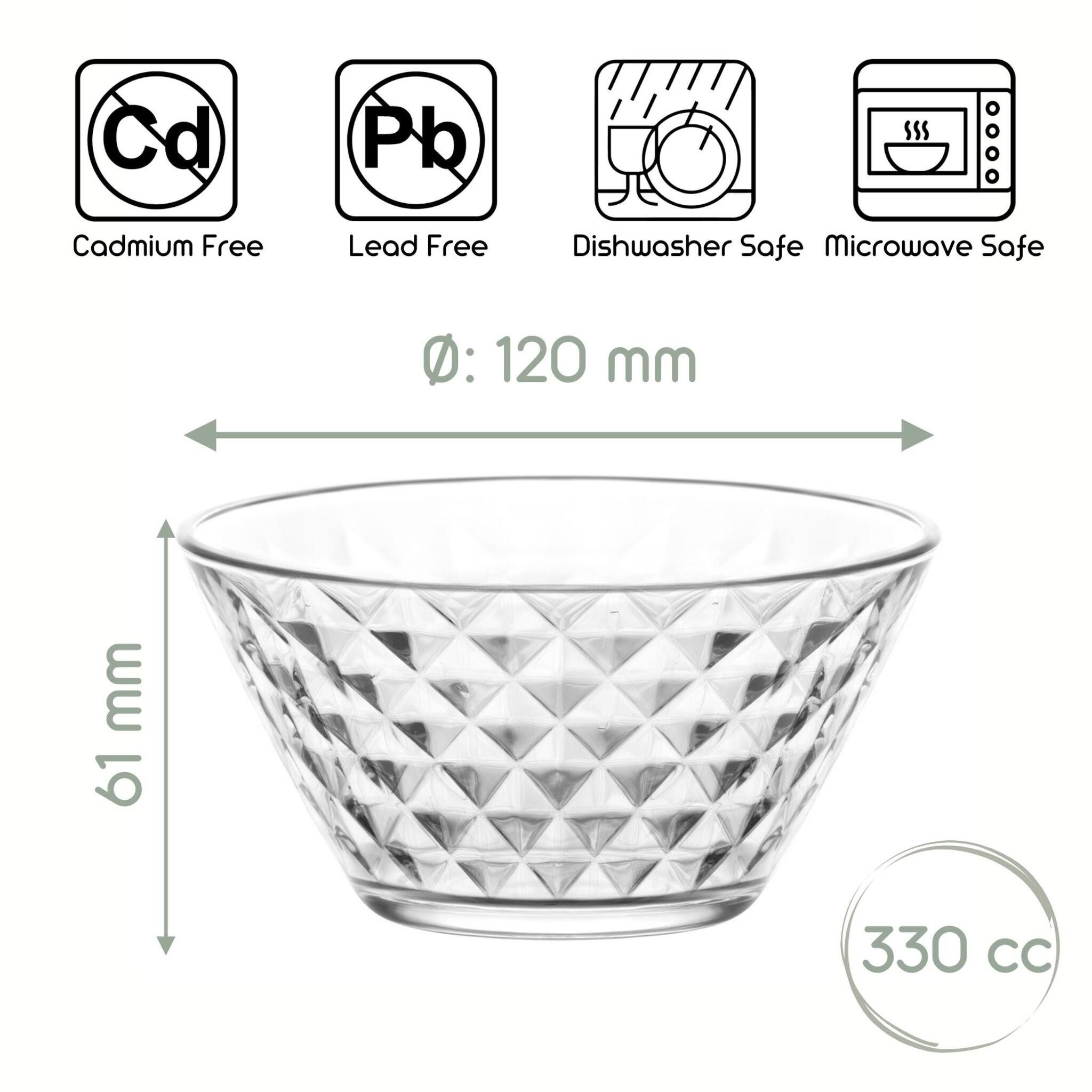 LAV Schale Artemis Glasschalen - 330 ml (11 1/4 oz), 6er Set, Glas, (6er-Set, 6-tlg), ideal für Desserts, Snacks, Dips, Diamantschliff,spülmaschinengeeignet
