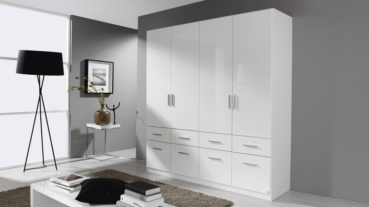 rauch Eckkleiderschrank Eck-Kleiderschrank Celle ca.253x298 cm 14 Schubladen weiß hochglanz