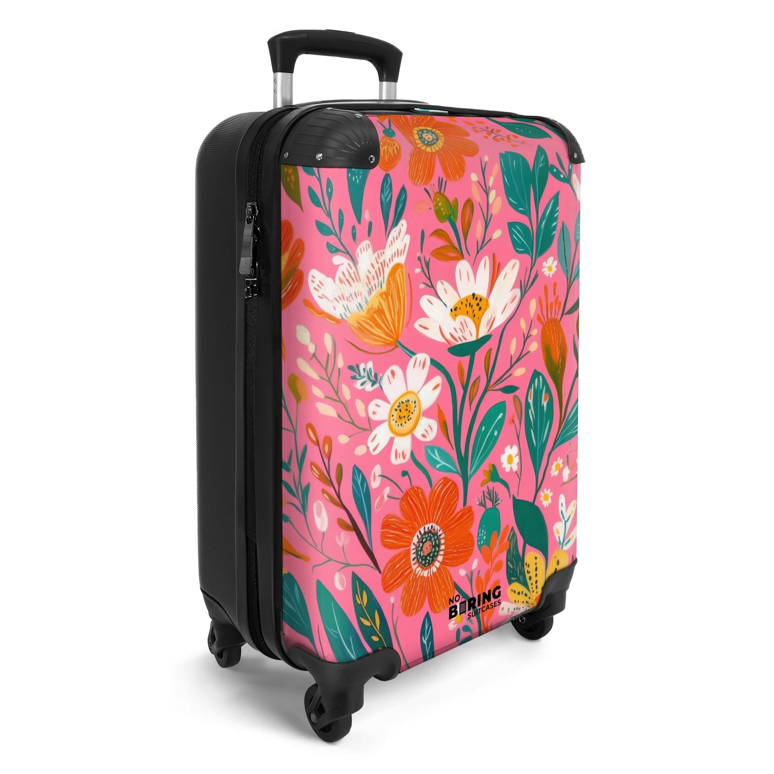 NoBoringSuitcases.com© Hartschalen-Trolley Feldblumen mit rosa Hintergrund günstig online kaufen