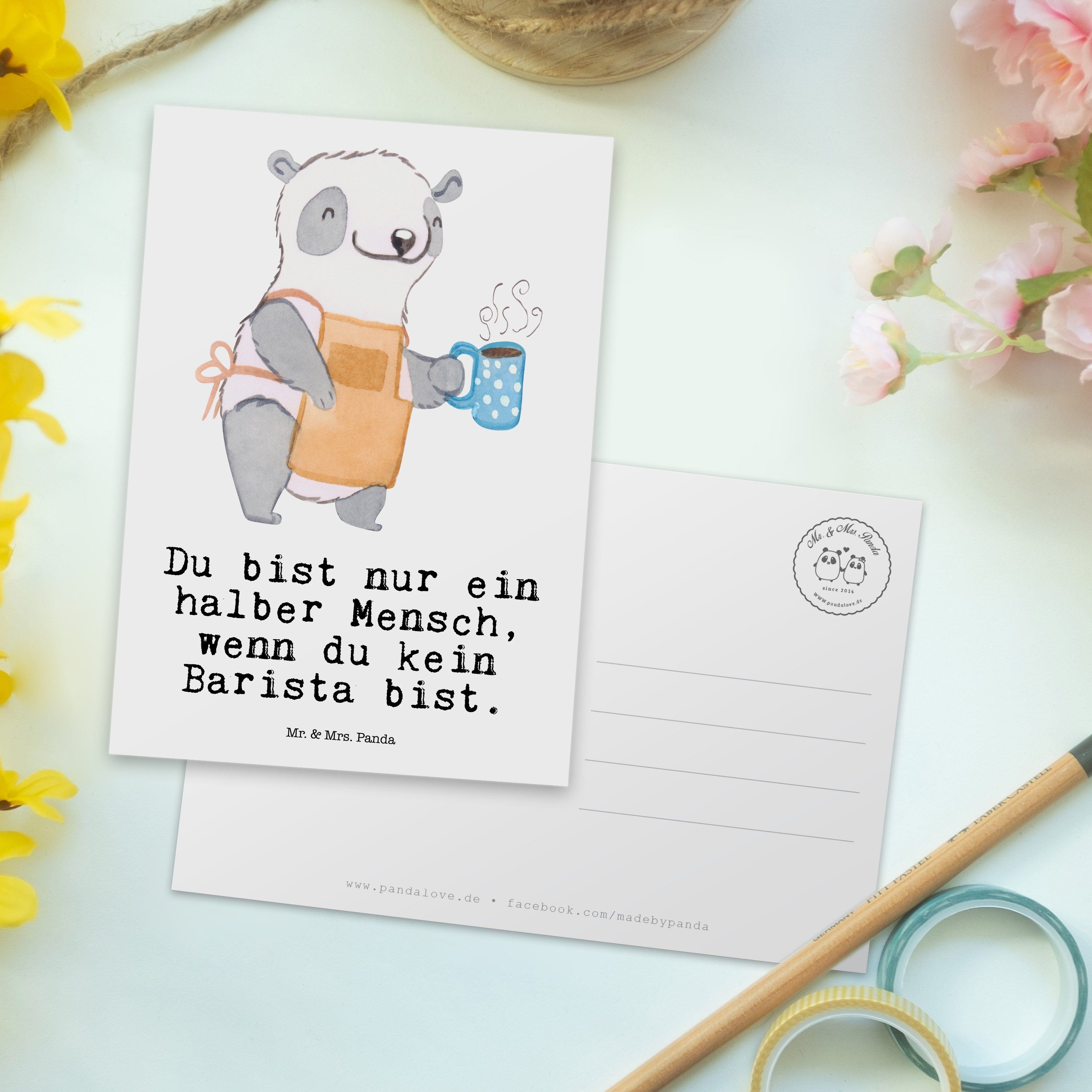 Weiß mit Mr. Mrs. Postkarte Herz & Geburtstagska - Ausbildung, Panda Kaffee, Geschenk, - Barista
