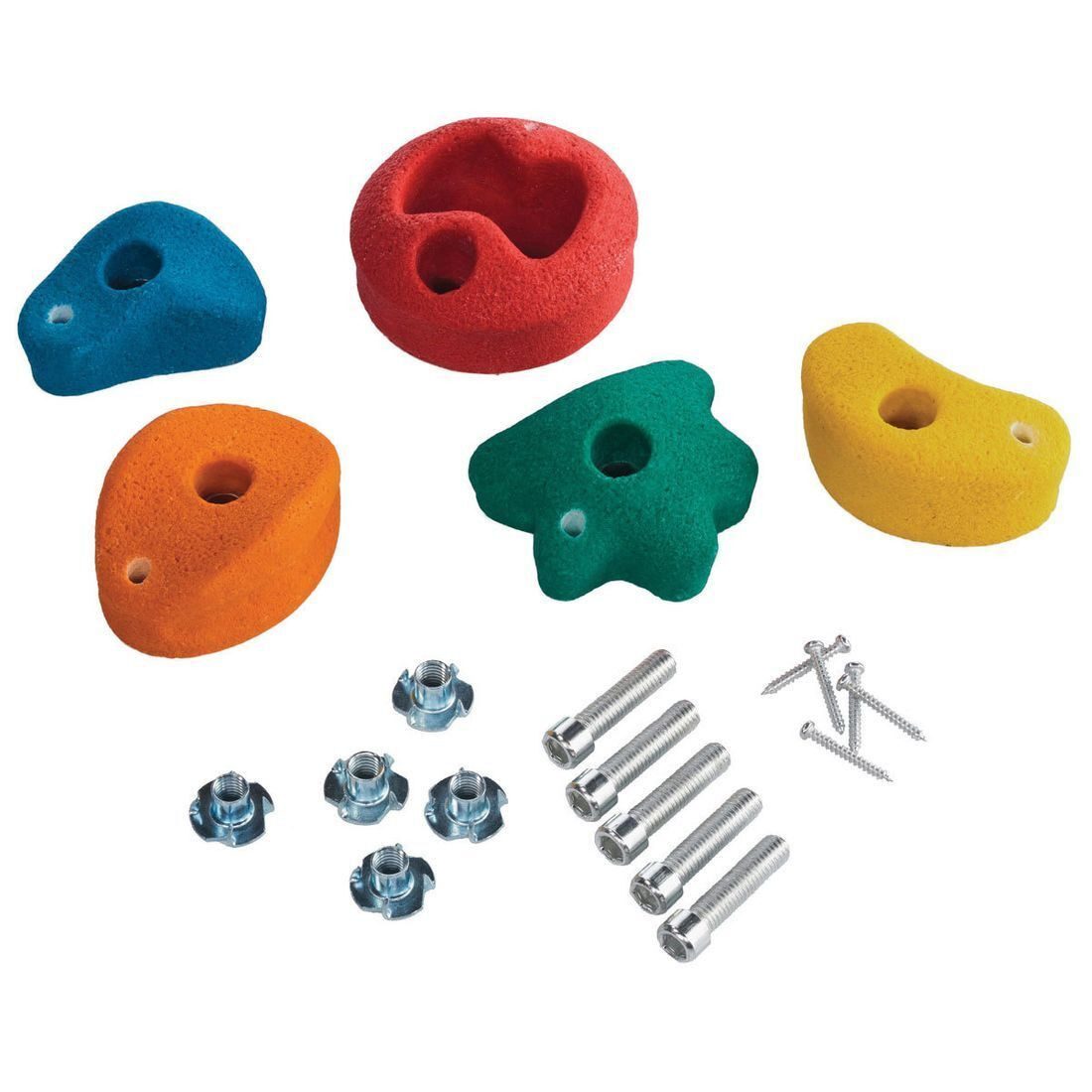 Klettergriff Klettersteine bunt Set Schrauben Drehsicherung Klettergriffe 5 Stk.