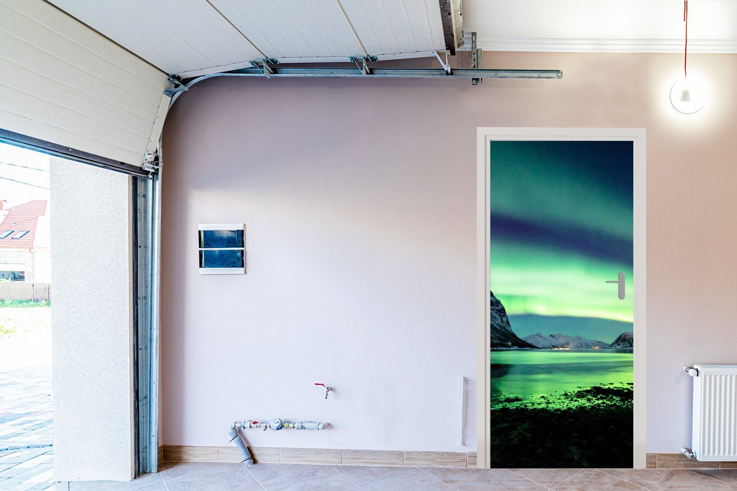 St), Norwegen Türaufkleber, - Tür, Wasser - - Nordlicht Matt, MuchoWow cm 75x205 - bedruckt, - Fototapete Gelb (1 Eis Schnee, Berg - Türtapete für