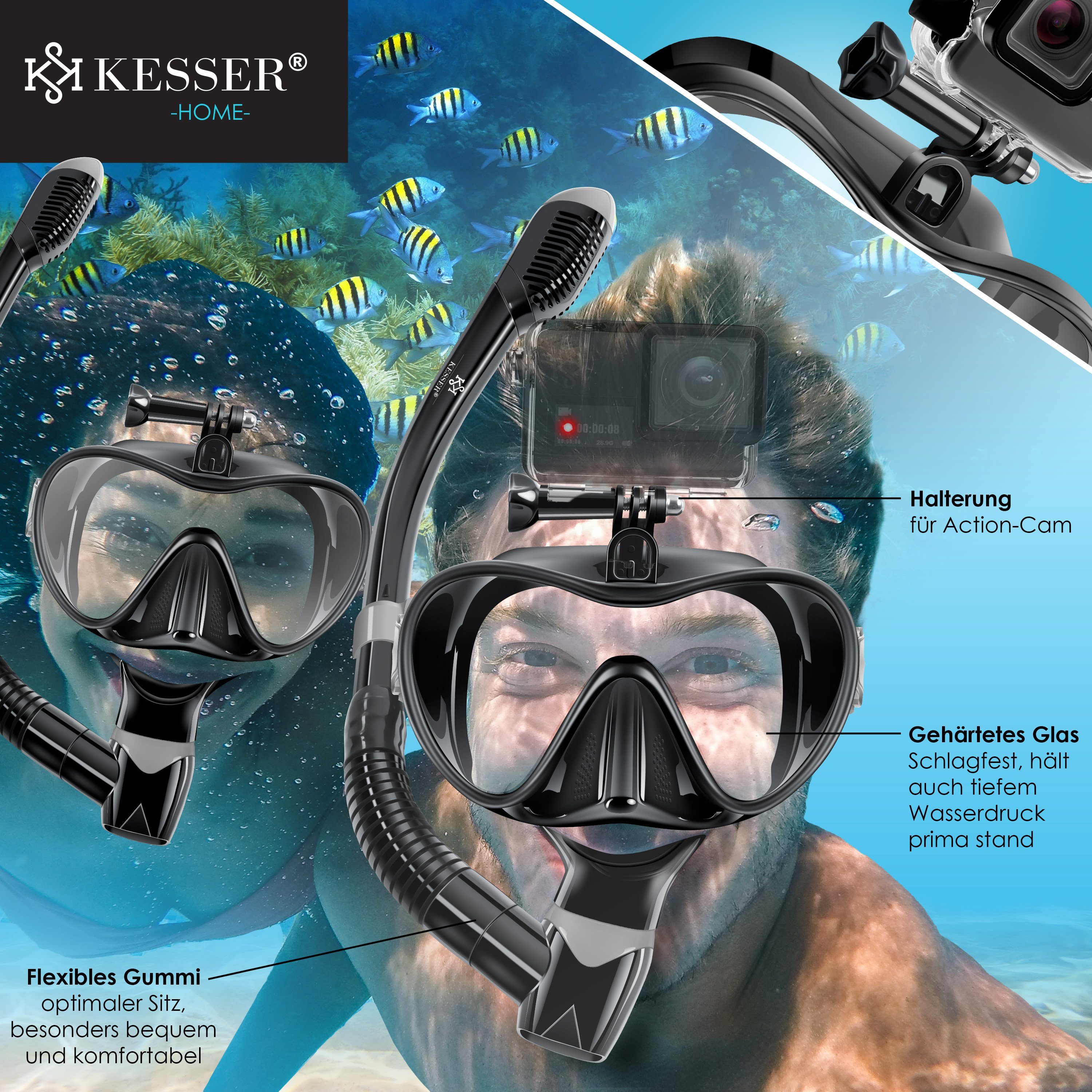 KESSER Taucherbrille, Schnorchelset Profi Taucherbrille Schnorchelmaske Tauchset