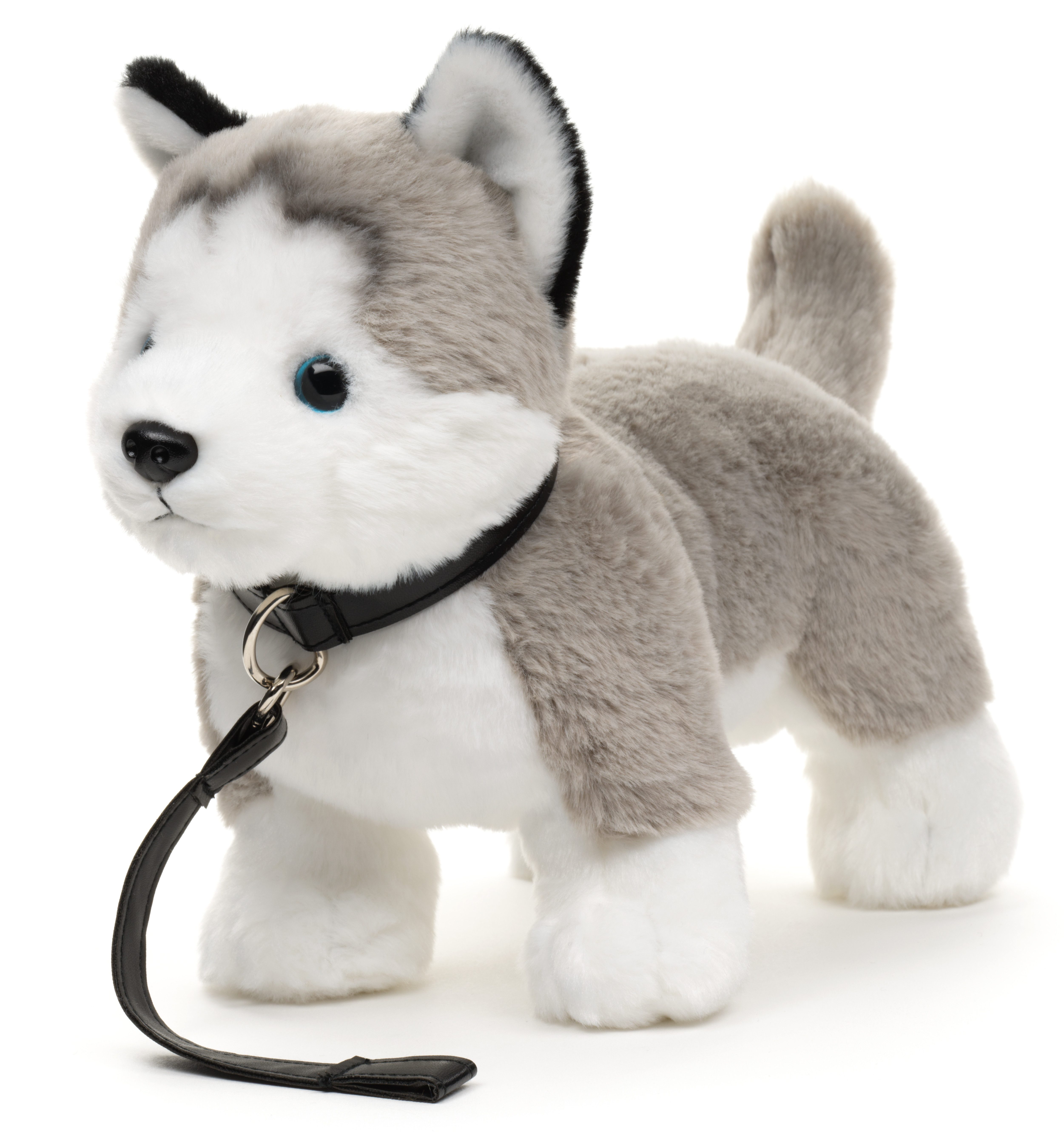 Uni-Toys Kuscheltier Husky grau, stehend - Mit/ohne Leine - 30 cm (Länge) - Plüschtier, zu 100 % recyceltes Füllmaterial