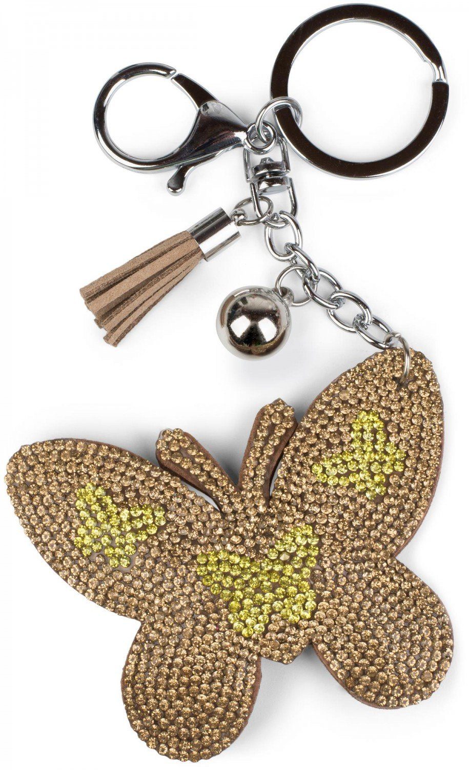 styleBREAKER Schlüsselanhänger (1-tlg), Schlüsselanhänger mit Strass Schmetterling Dunkelbraun-Braun