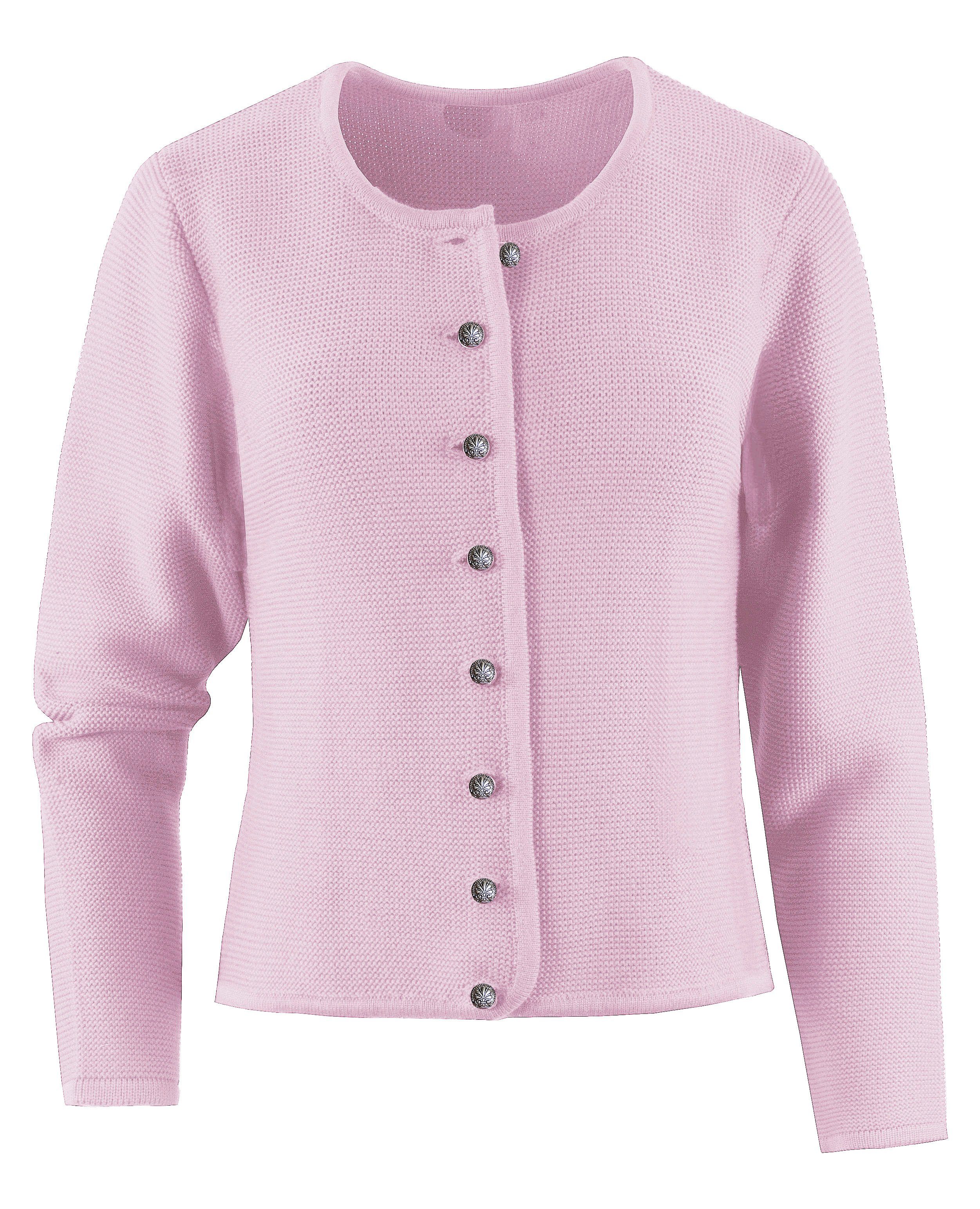 Moschen-Bayern Trachtenstrickjacke Trachtenjacke Damen Trachtenjanker Strickjacke Dirndljacke Rosa Schößchen am Rücken