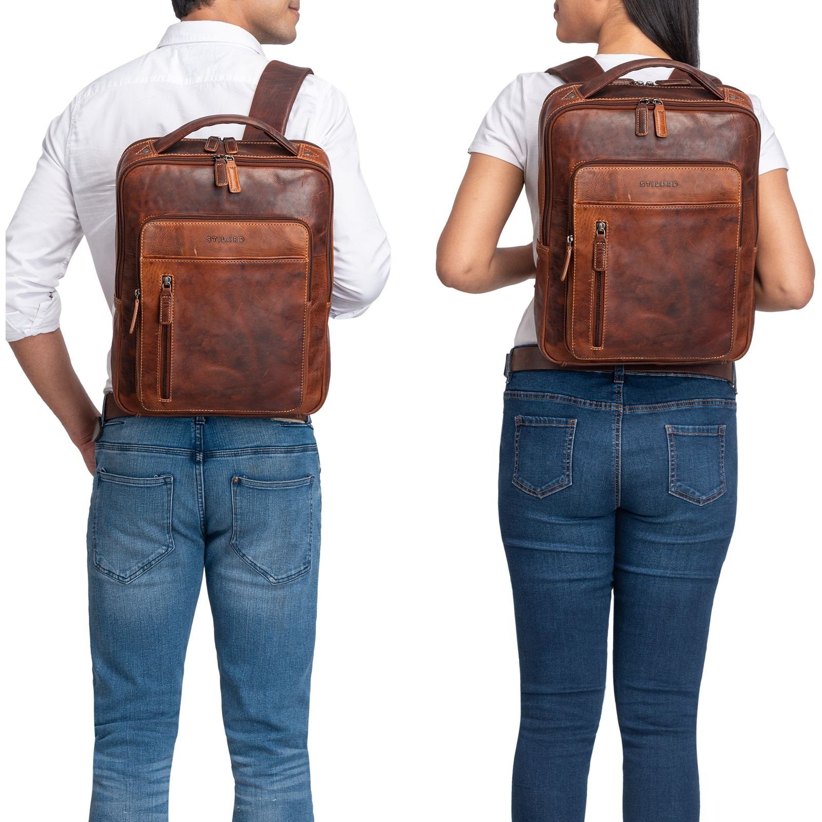 STILORD Notebook-Rucksack "Tory" Leder Laptoprucksack 13 - 14 Zoll Herren Damen – Bild 2 von 5