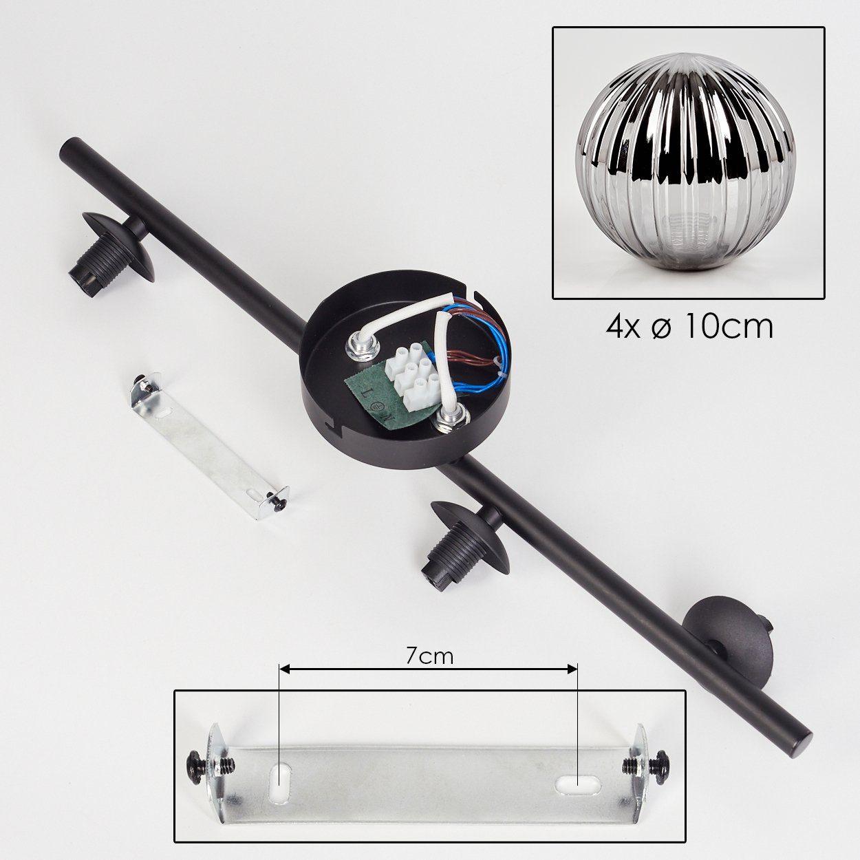 4 Leuchtmittel, LED, x G9 Schwarz/Rauchfarben Deckenleuchte ohne in Retro-Design Leuchtmittel ohne aus in Riffel-Optik, Leuchte hofstein im aus Metall/Glas Deckenlampe Glas,