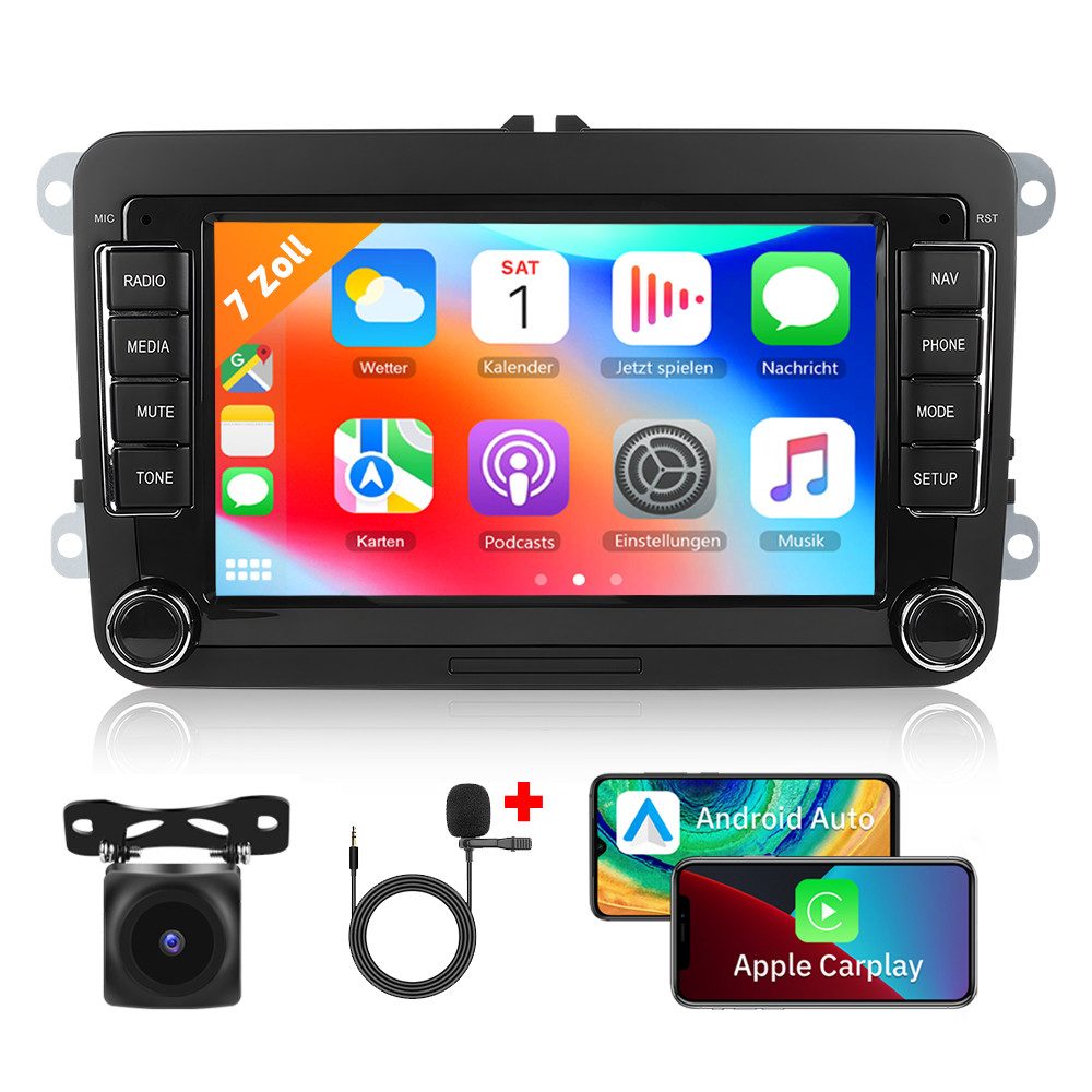 7" Android 15.0 2-DIN Autoradio mit GPS,Carplay Android Auto BT für VW Autoradio