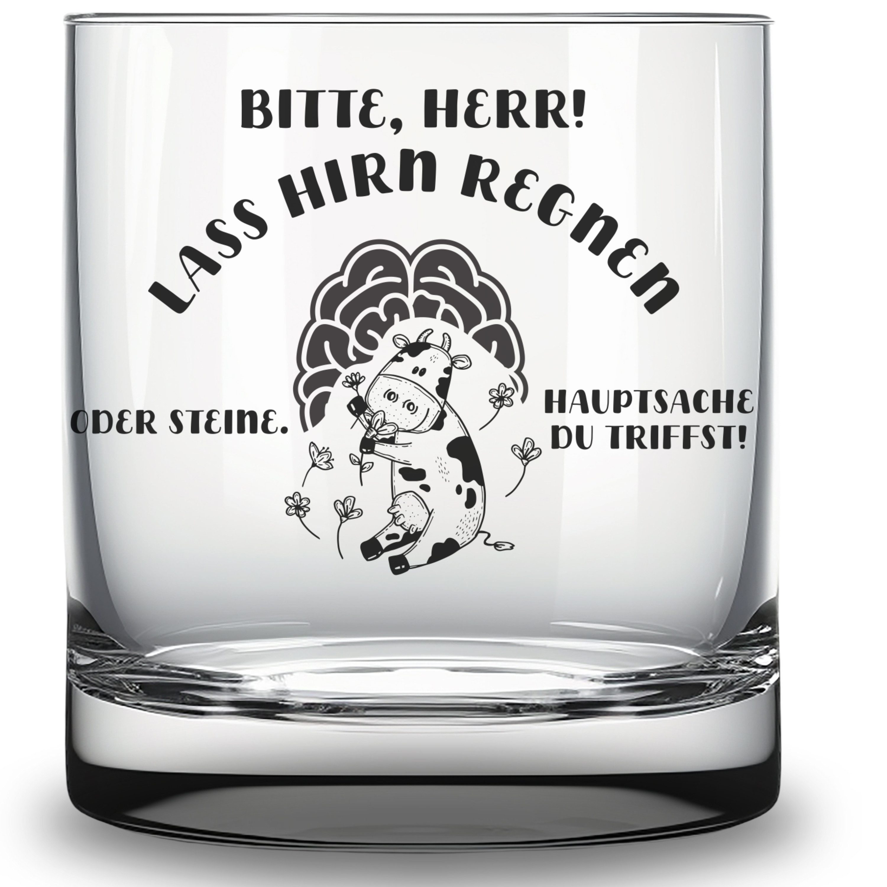 Lasernauten Whiskyglas Glas mit Gravur "Herr, lass Hirn regnen" lustige Geschenkidee Geschenk, mit Gravur