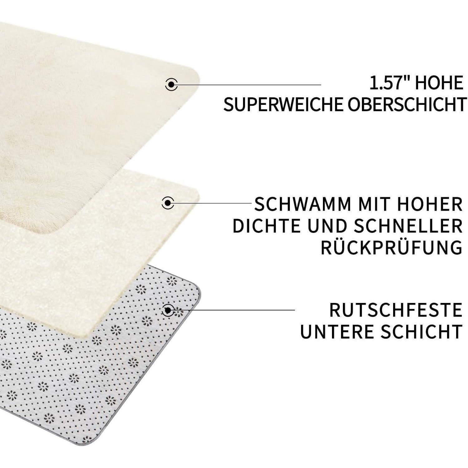 Sour Lemon Hochflor-Teppich Großer Hochflor Teppich Creme 200x300 Waschbar Rutschfest Flauschig